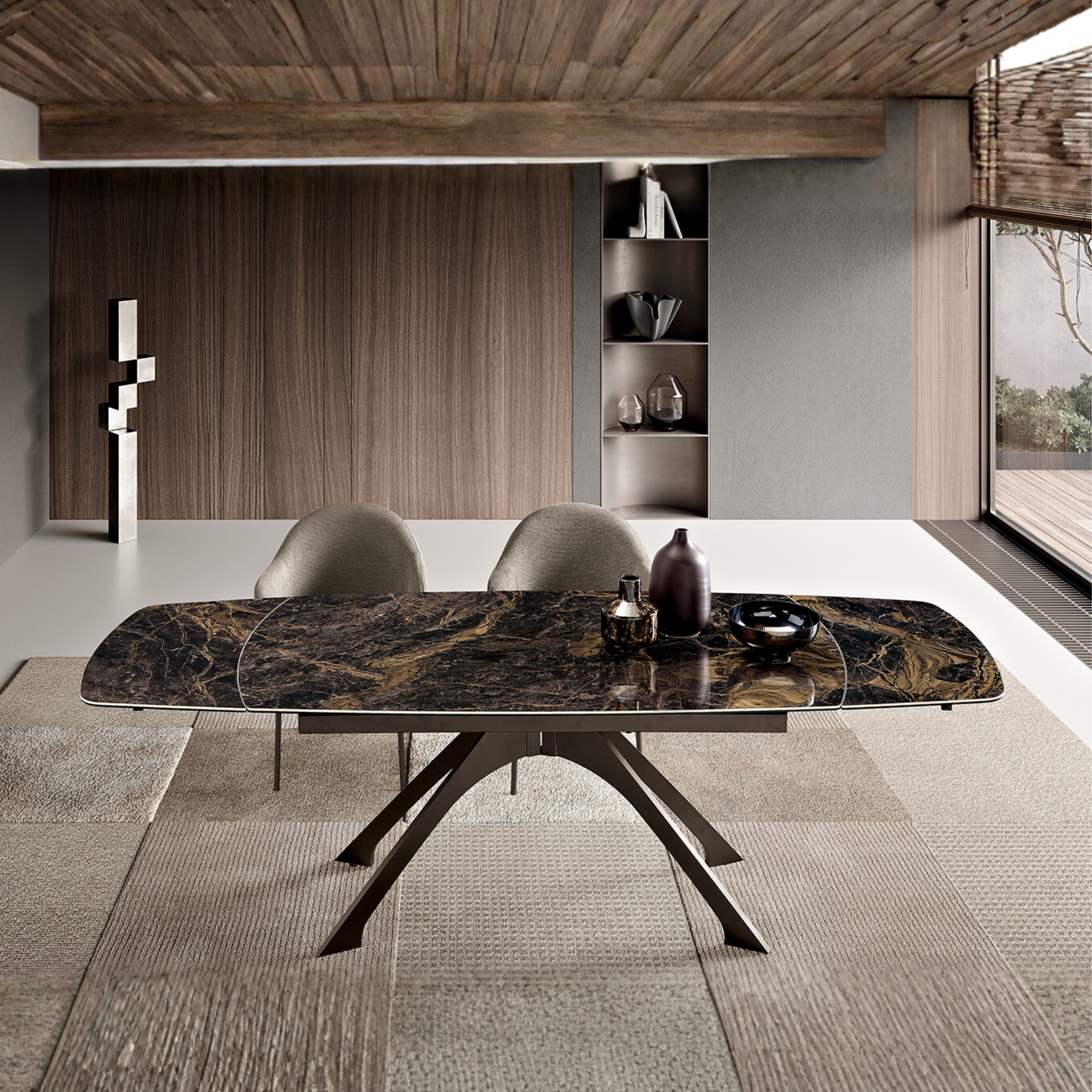 Extendable dining table "Nido" with marble-effect stoneware top, 160/240x90 cm, 77h