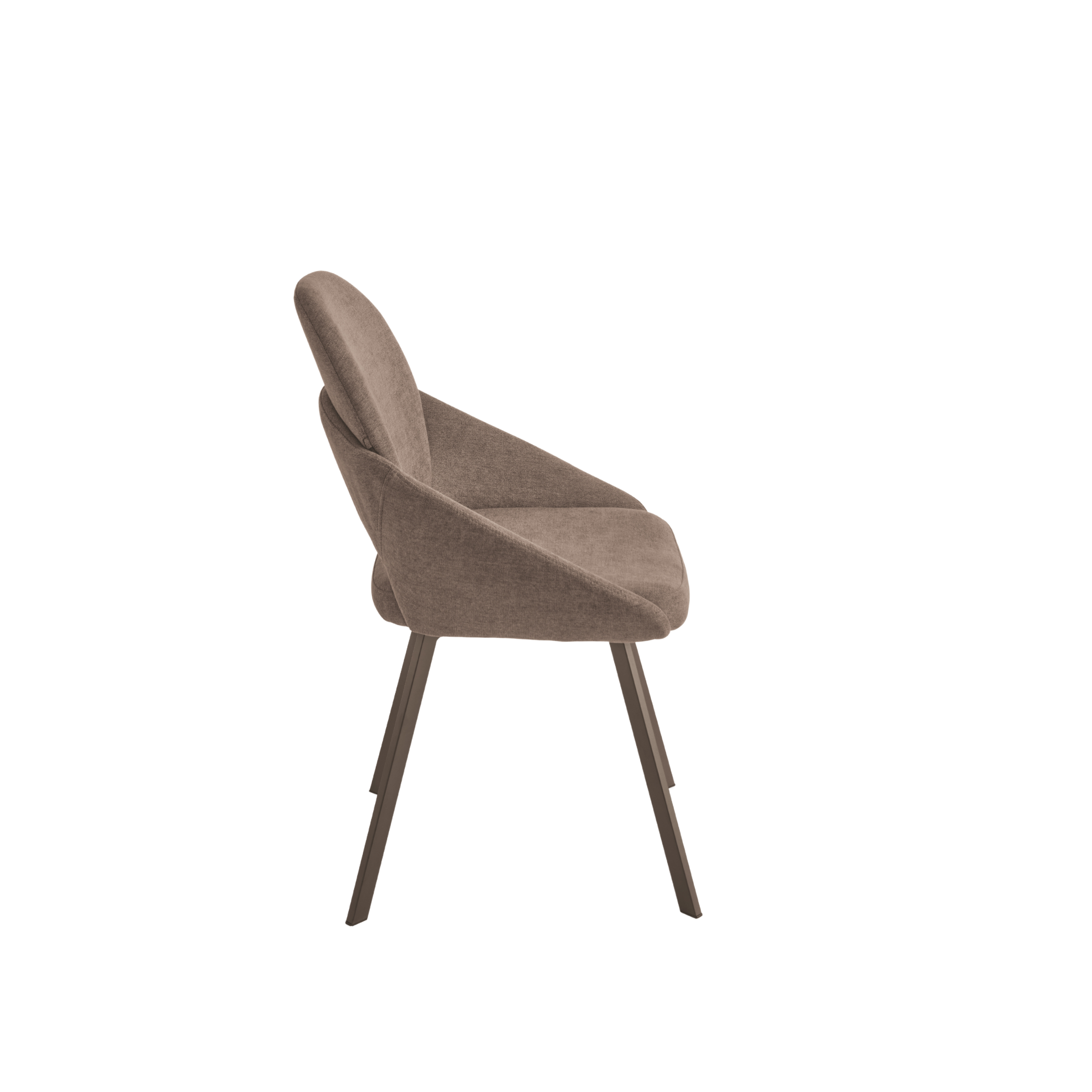 Set of "Dolly" dining chairs upholstered in fabric with painted metal frame, 56x56 cm, 90 cm high.