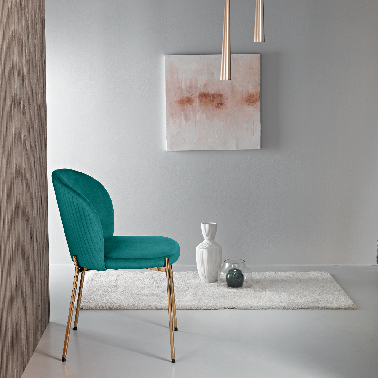 Set di sedie moderne in velluto "Jenny" con struttura in metallo dorato cm 55x45 80h