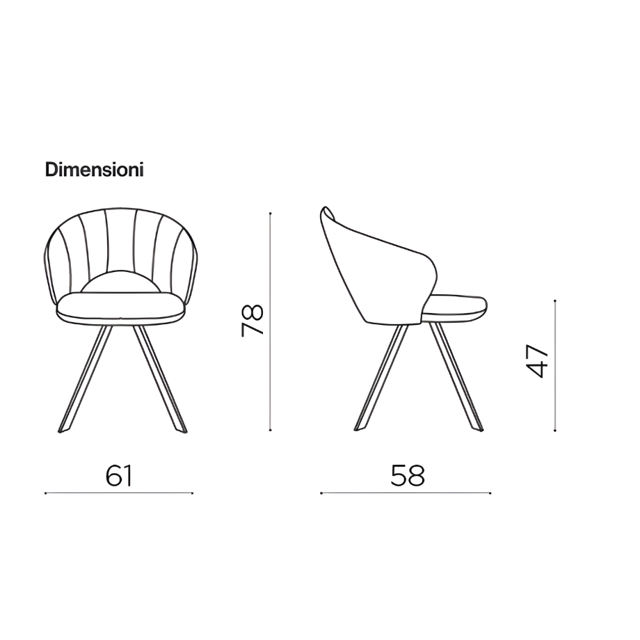 Set di sedie imbottite "Zeta" in tessuto con struttura in metallo cm 61x58 78h