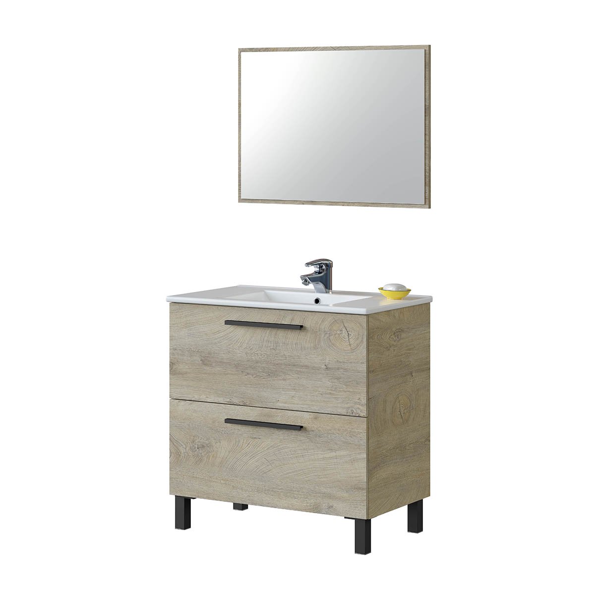 "Athena" 3-drawer wooden bathroom cabinet under the sink with mirror and raised feet