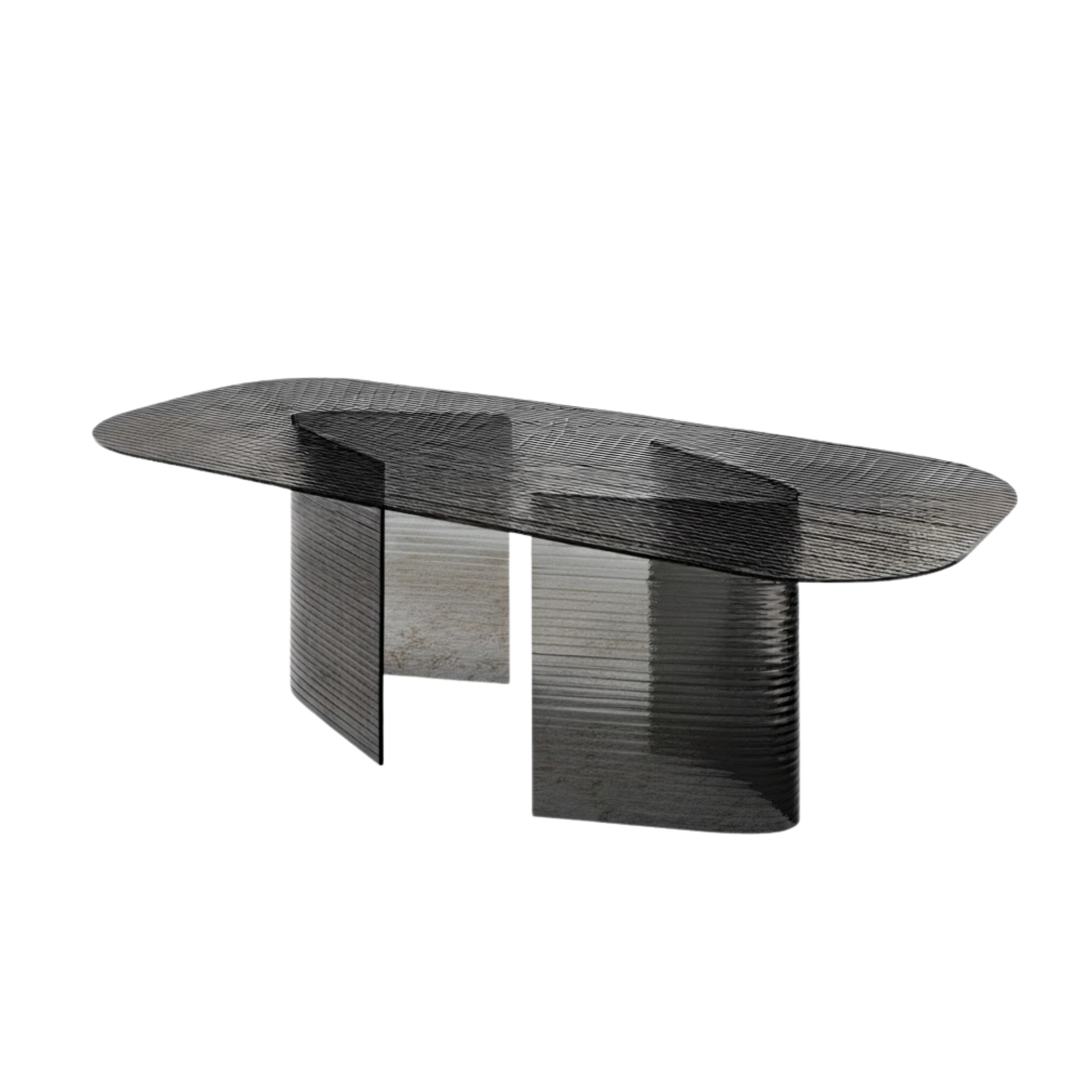 "Lovely" fixed rectangular table, transparent striped with glass legs, 240x120 cm, 77h