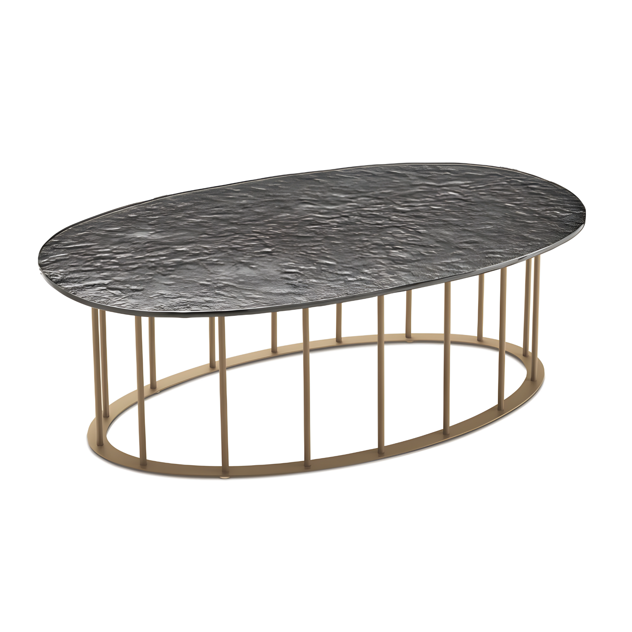 Elegant "Meyla" coffee table in hammered glass with a metal base