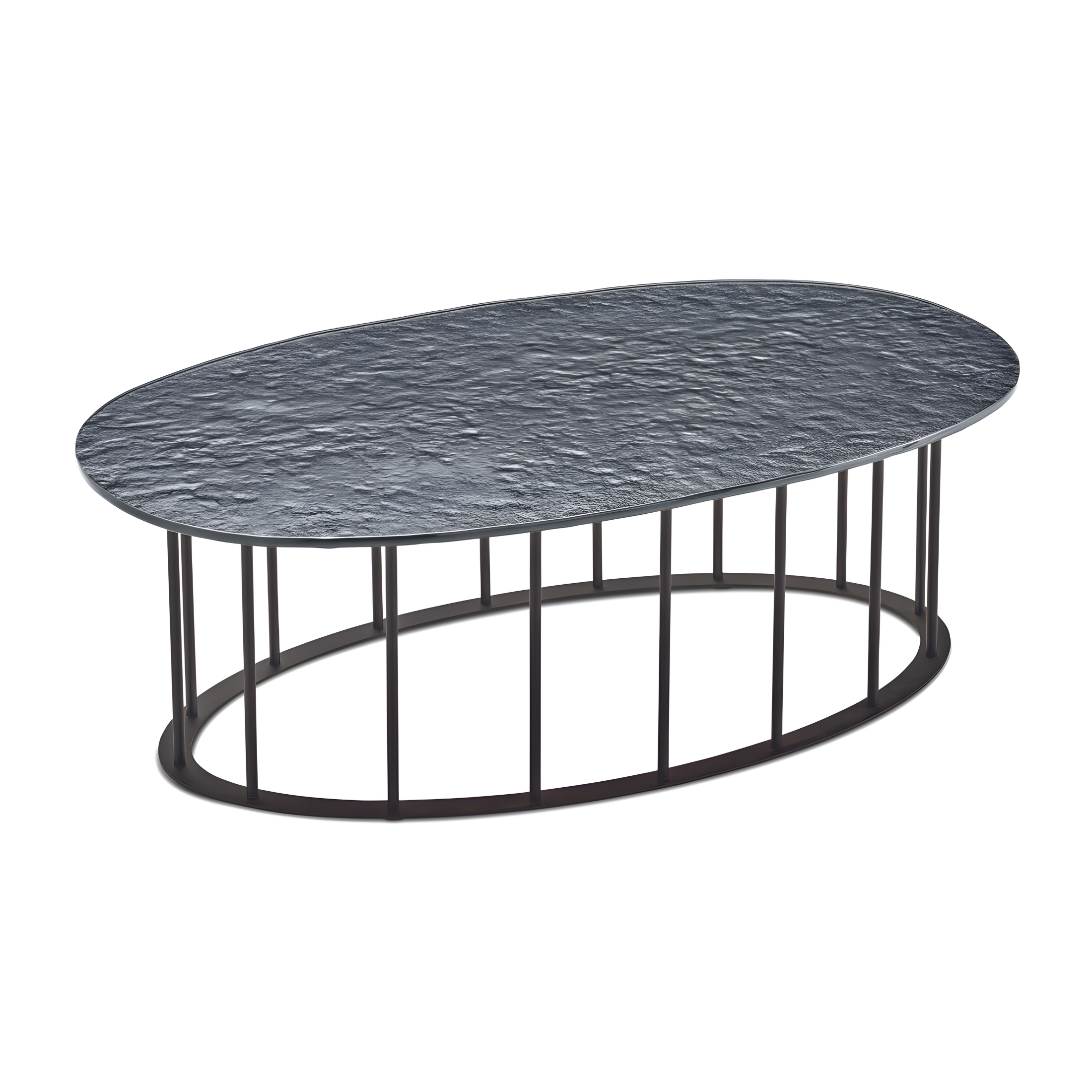 Elegant "Meyla" coffee table in hammered glass with a metal base