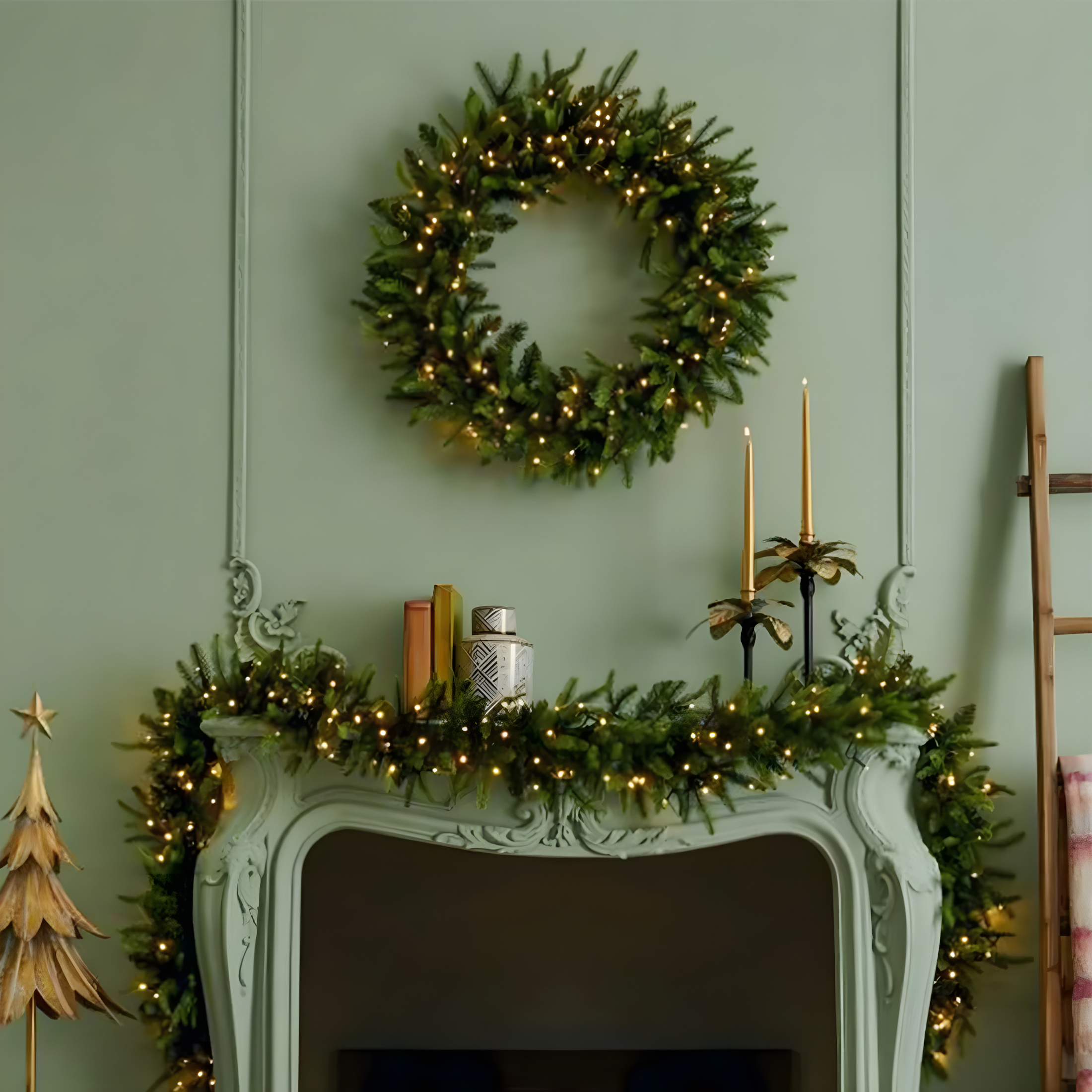 "Madame" Christmas garland with micro-LEDs behind the door, made of PE with a real touch effect, 120 cm.