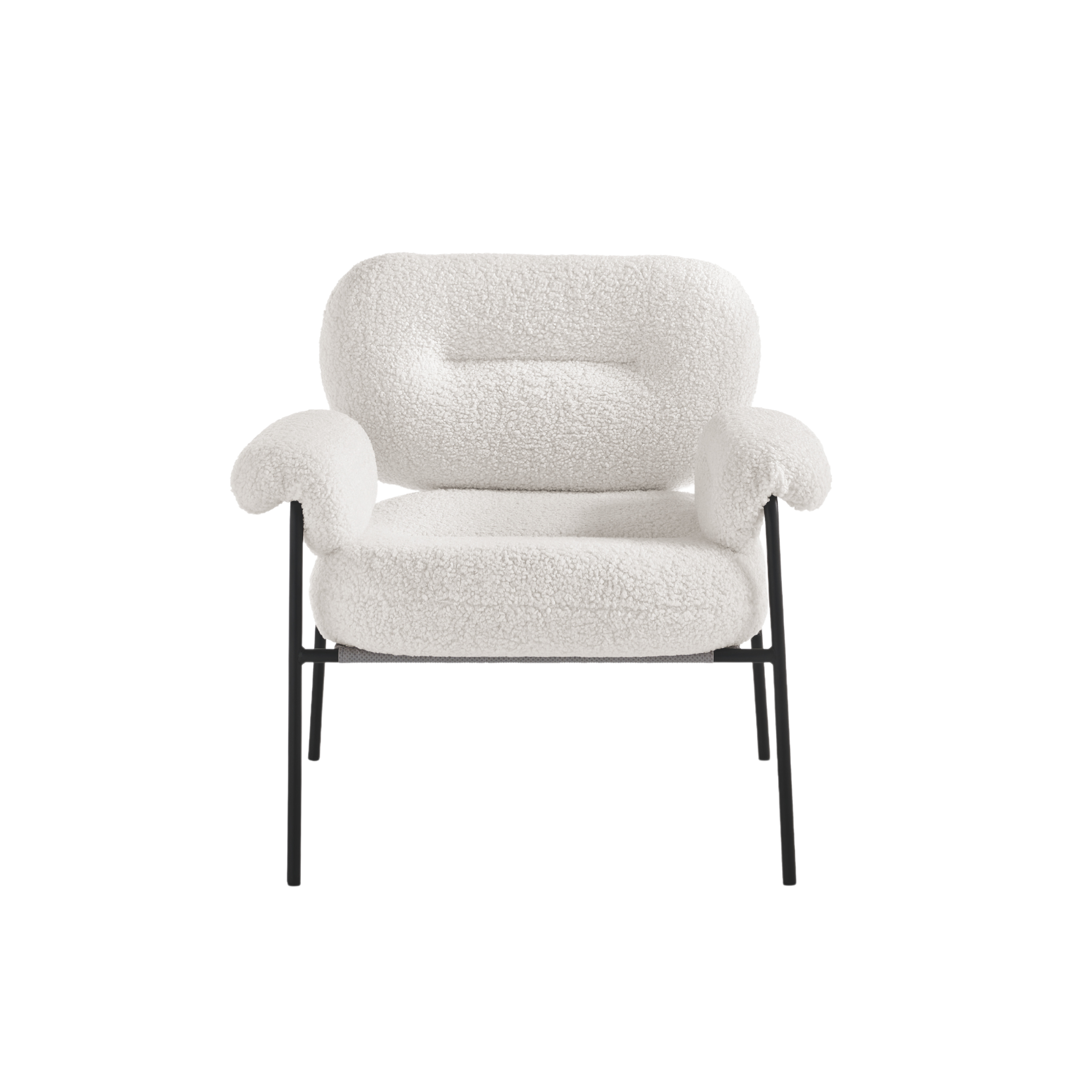 Sillón moderno en tejido bouclé "Mira" con estructura de metal negro 80x79 cm 75h