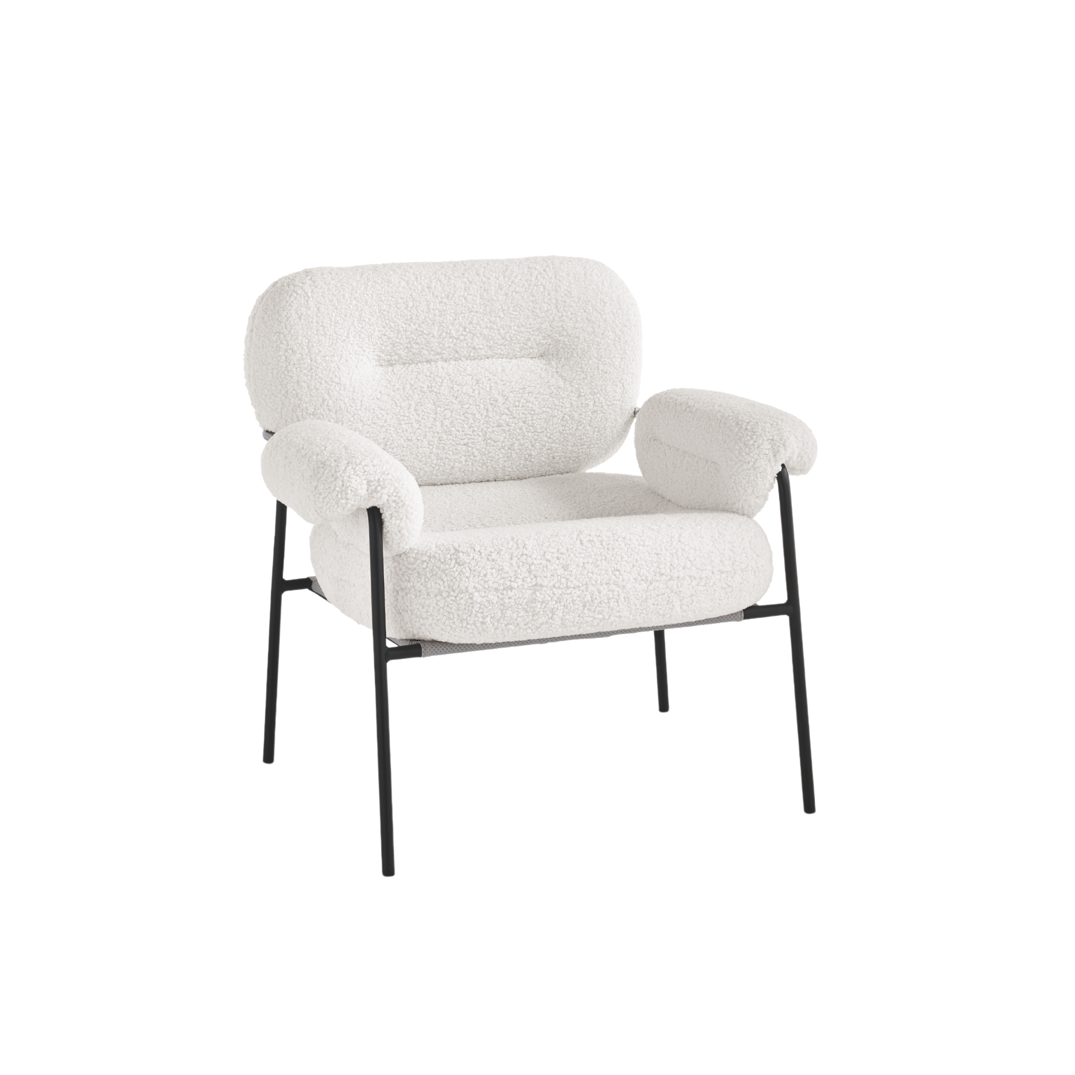 Modern armchair in bouclé fabric "Mira" with black metal frame 80x79 cm 75h