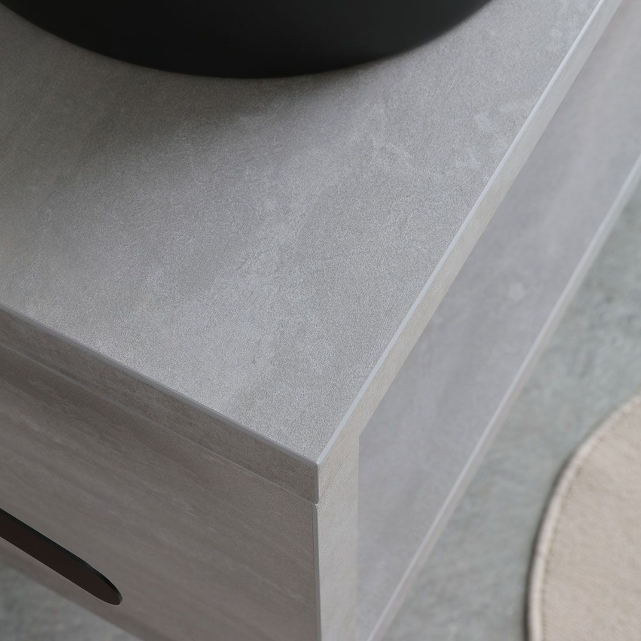 "Monaco" 80cm grey wall-hung bathroom cabinet with oval matt black countertop washbasin and round LED mirror