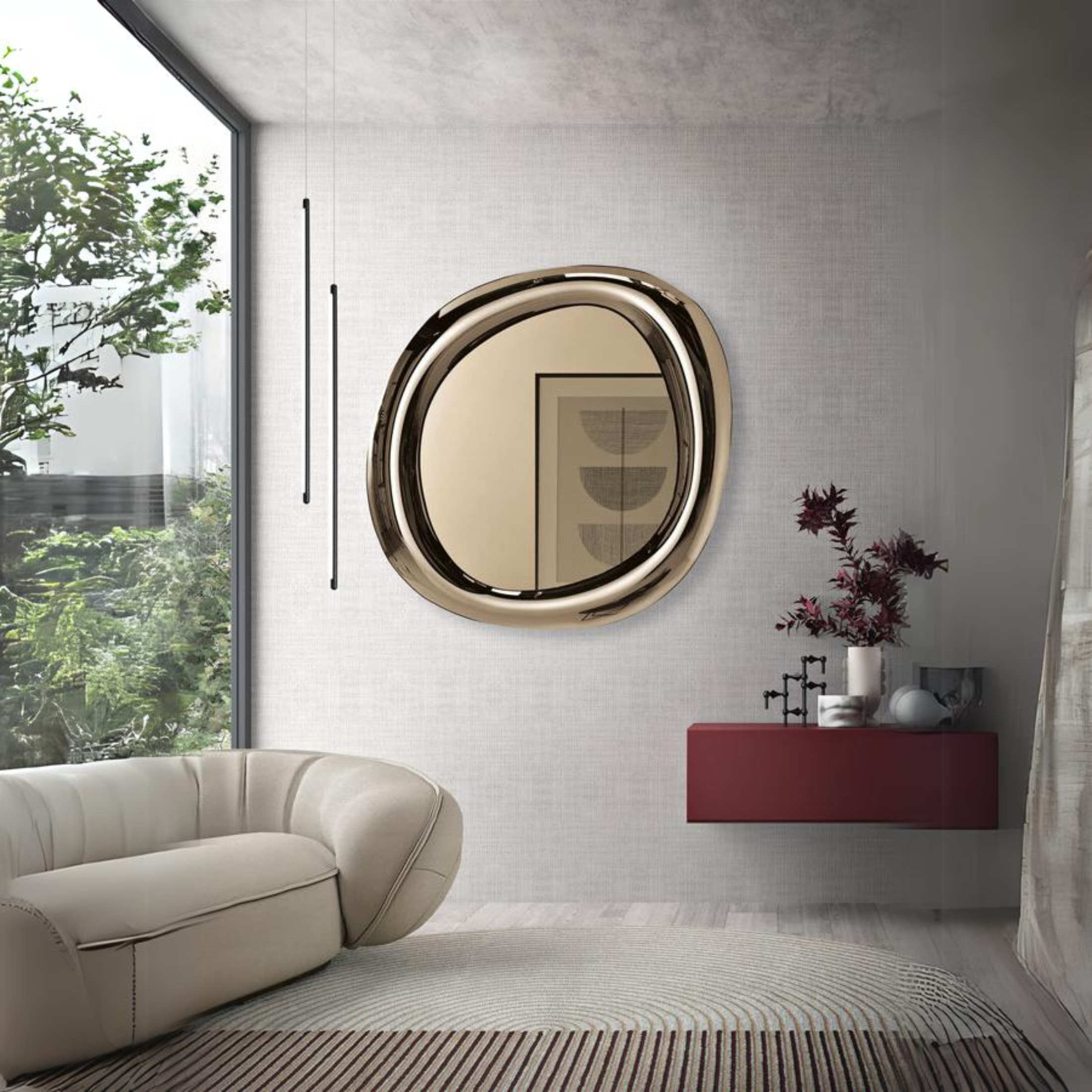 "Carry" modern wall mirror with curved frame for the living room