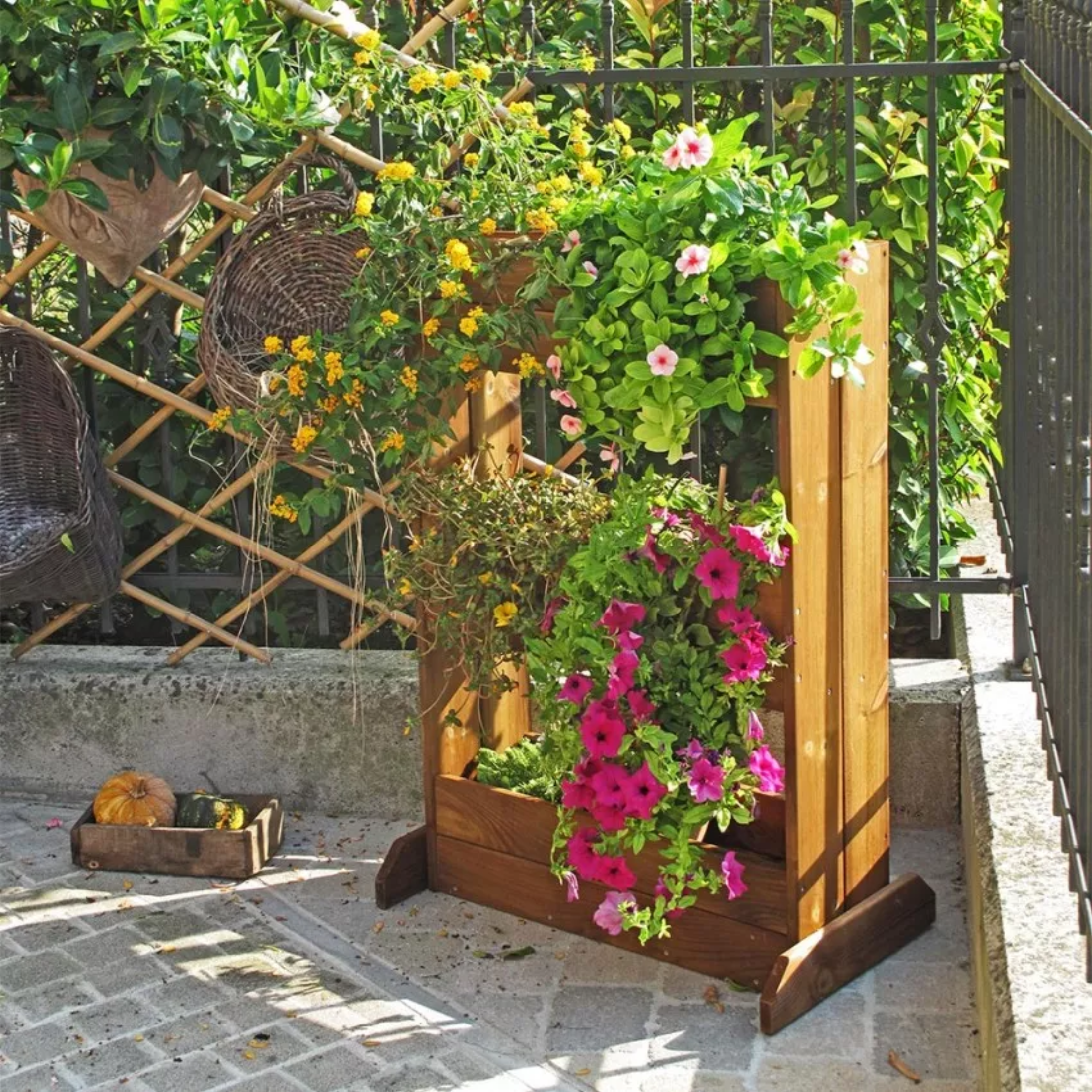 Straight vertical wooden planter "Muse" for garden or balcony, 71x43 cm, 103 cm high