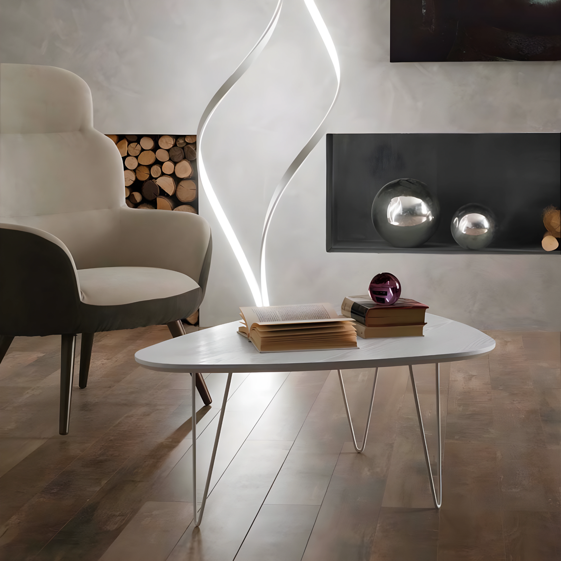 "Nicos" coffee table with shaped top and painted metal legs, 70x100 cm, 38h