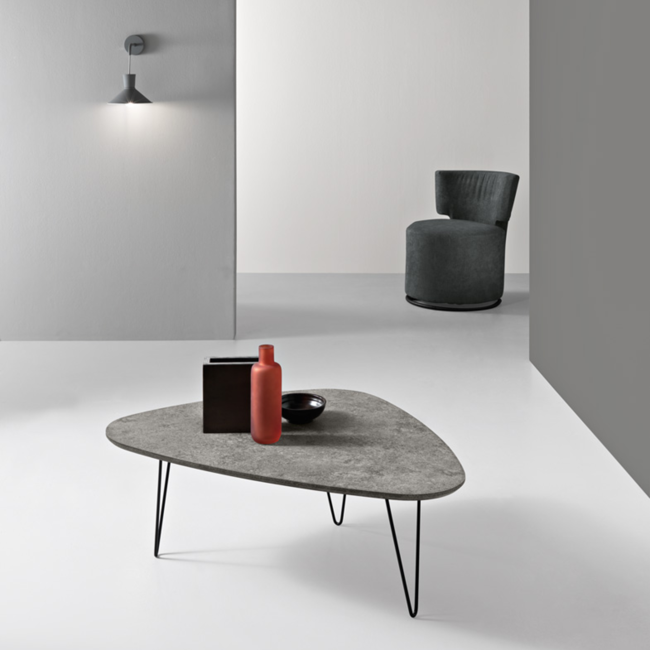 "Nicos" coffee table with shaped top and painted metal legs, 70x100 cm, 38h