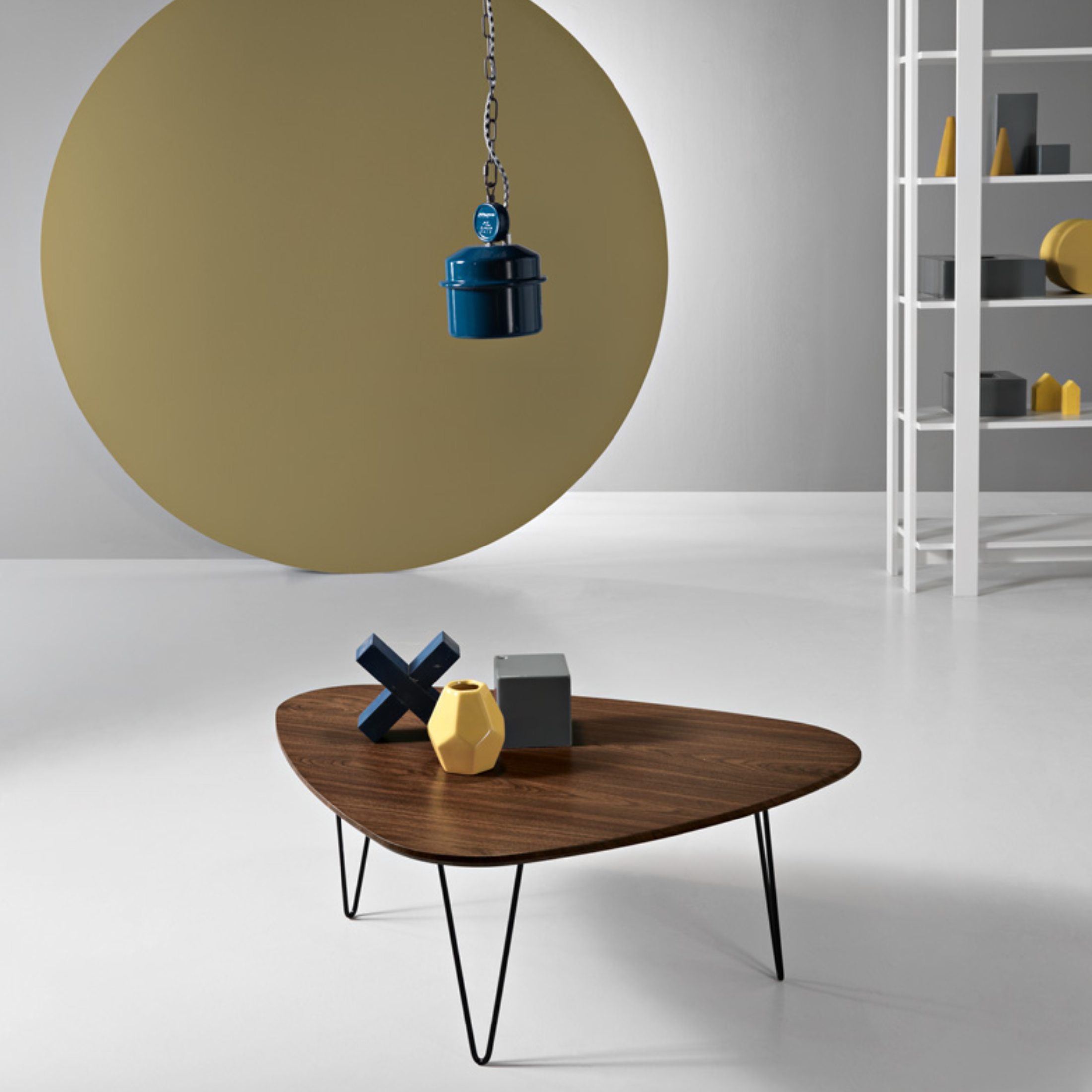 "Nicos" coffee table with shaped top and painted metal legs, 70x100 cm, 38h