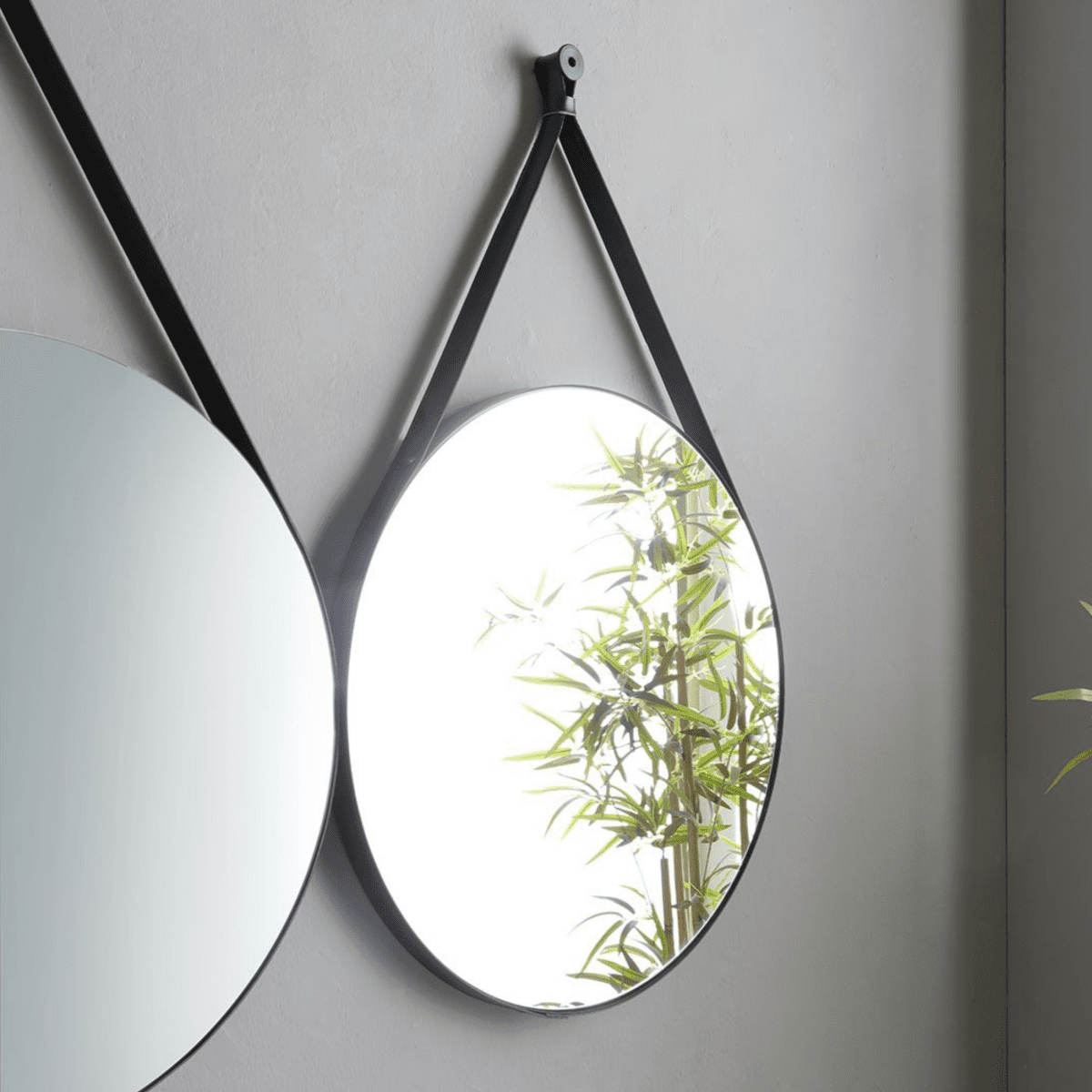 Mobile bagno sospeso grigio "Naxos" 120 cm con doppio lavabo quadrato nero opaco e specchi rotondi - MondoViro