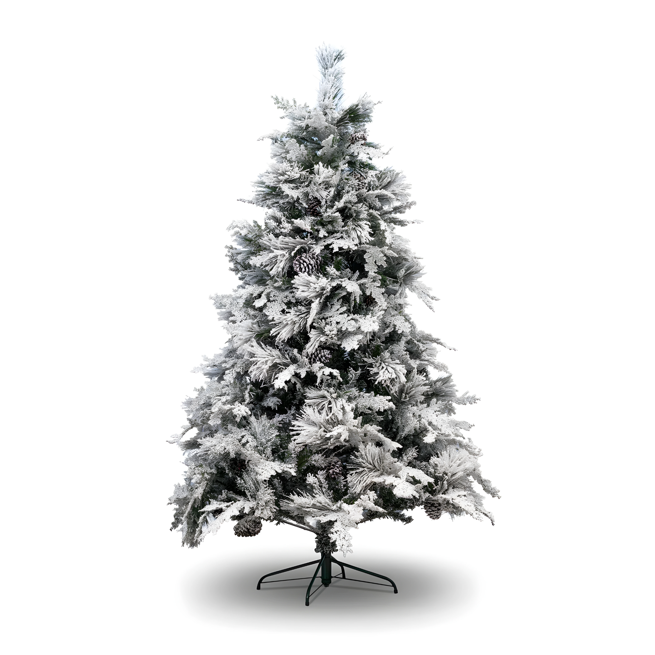 Snowy Christmas tree with pine cones "Sleet" in PE Real Touch effect + PP 240cm high