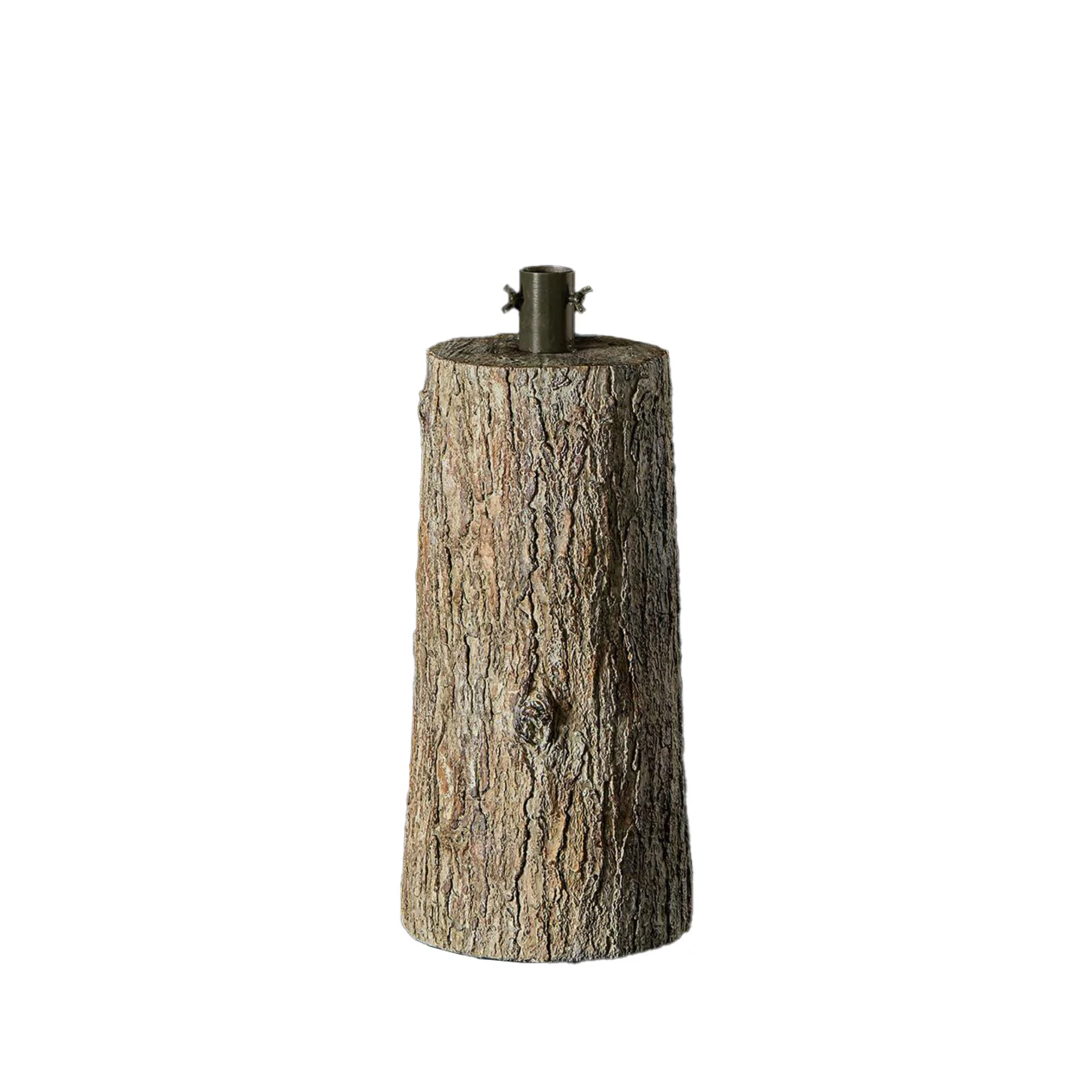Frosty Christmas tree trunk base with metal stand