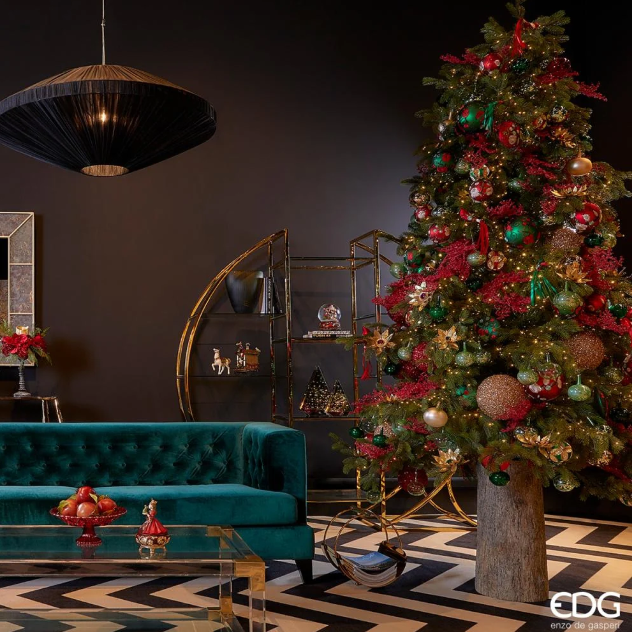 Frosty Christmas tree trunk base with metal stand