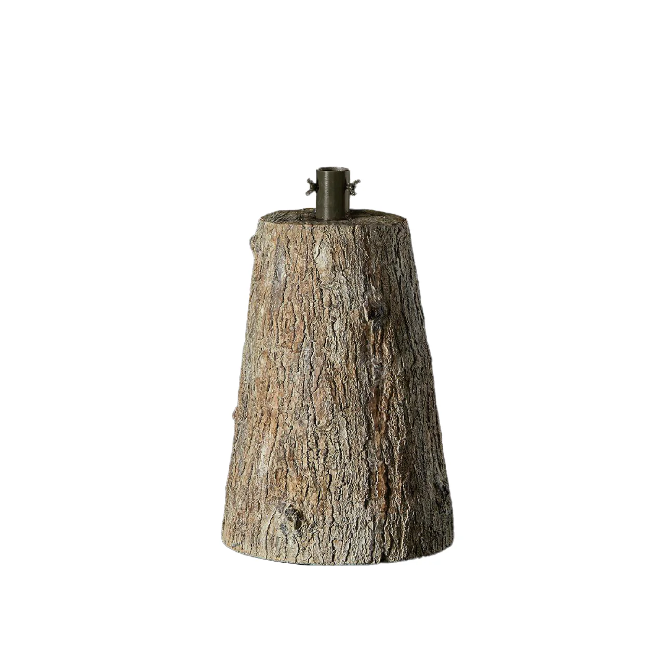 Frosty Christmas tree trunk base with metal stand