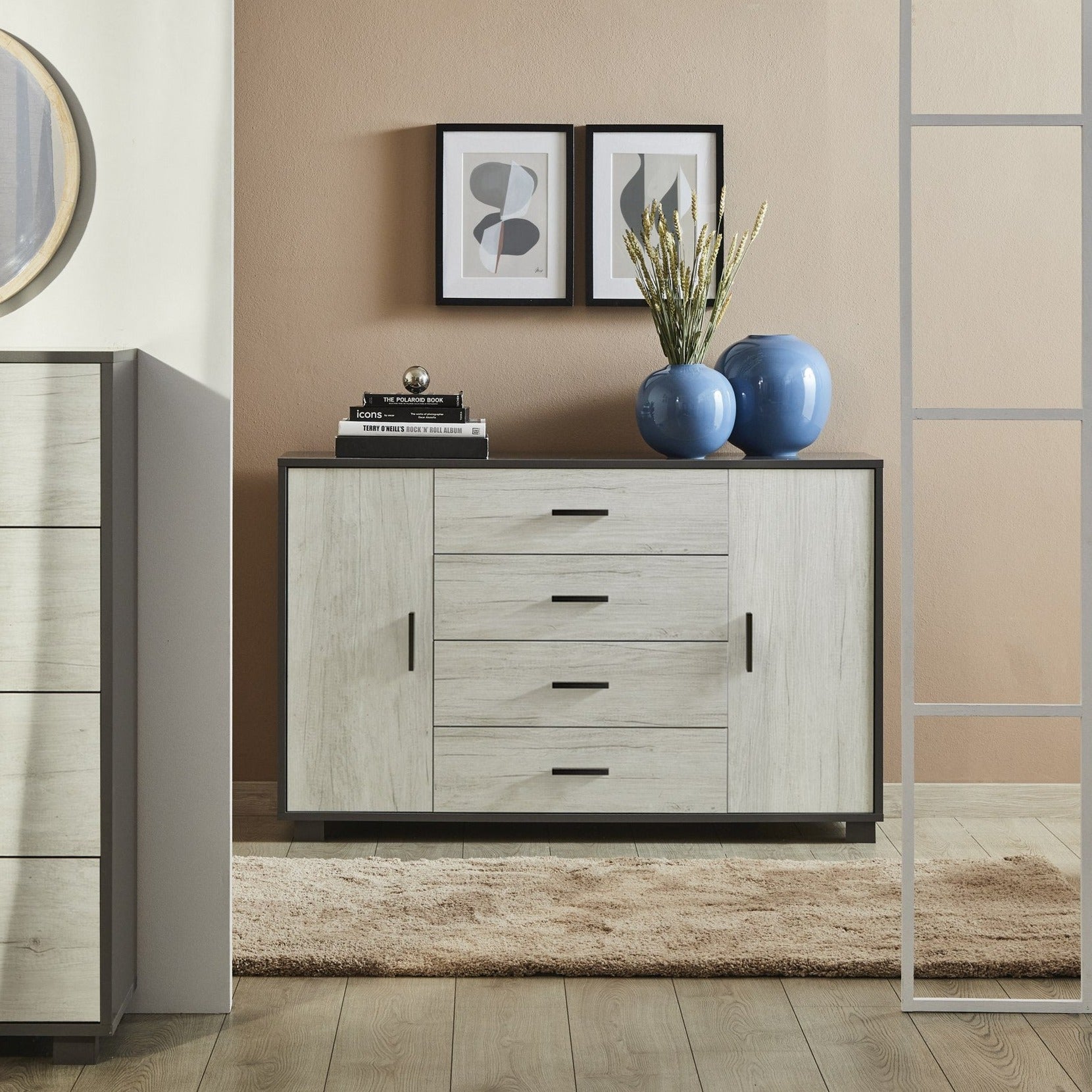 "Romeo" wooden entrance hall unit with 4 drawers and 2 doors, 136x41 cm, 86 cm high