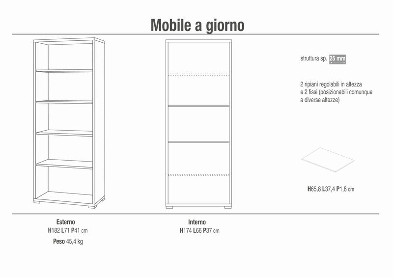 Mobile libreria a giorno "Lila" 5 ripiani in legno cm 71x41 199h