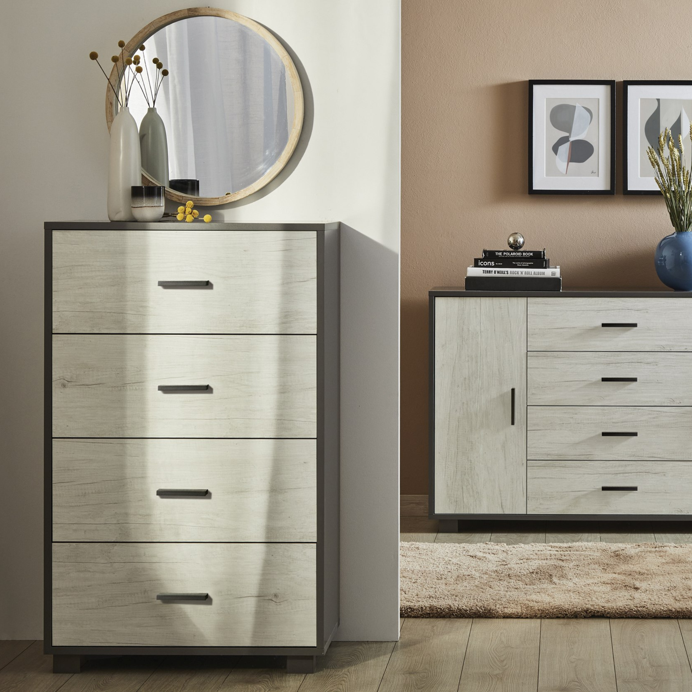 "Project" mobile wooden chest of drawers with 4 multifunctional drawers, 71x41 cm, 110 cm high.