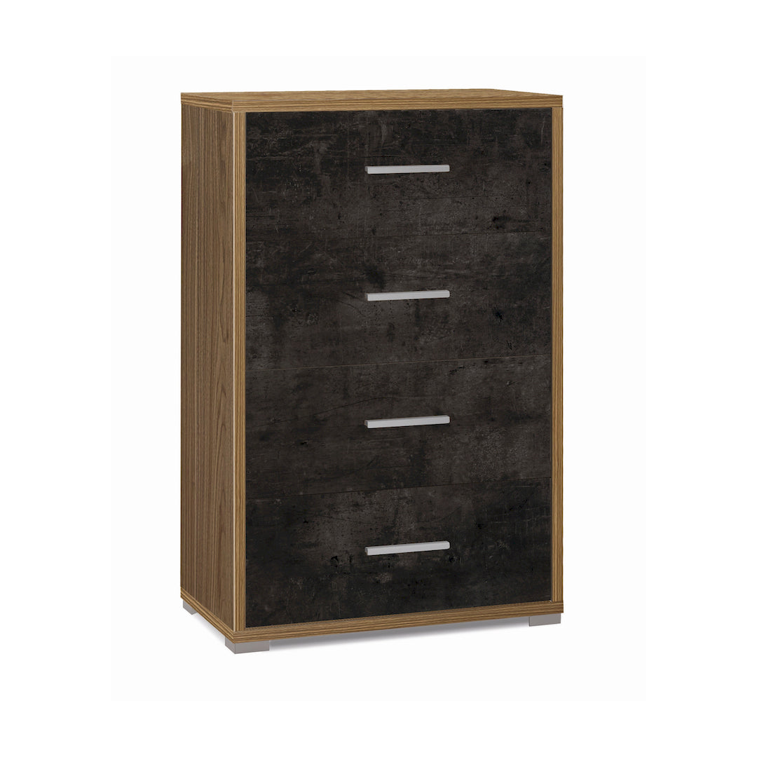 "Project" mobile wooden chest of drawers with 4 multifunctional drawers, 71x41 cm, 110 cm high.