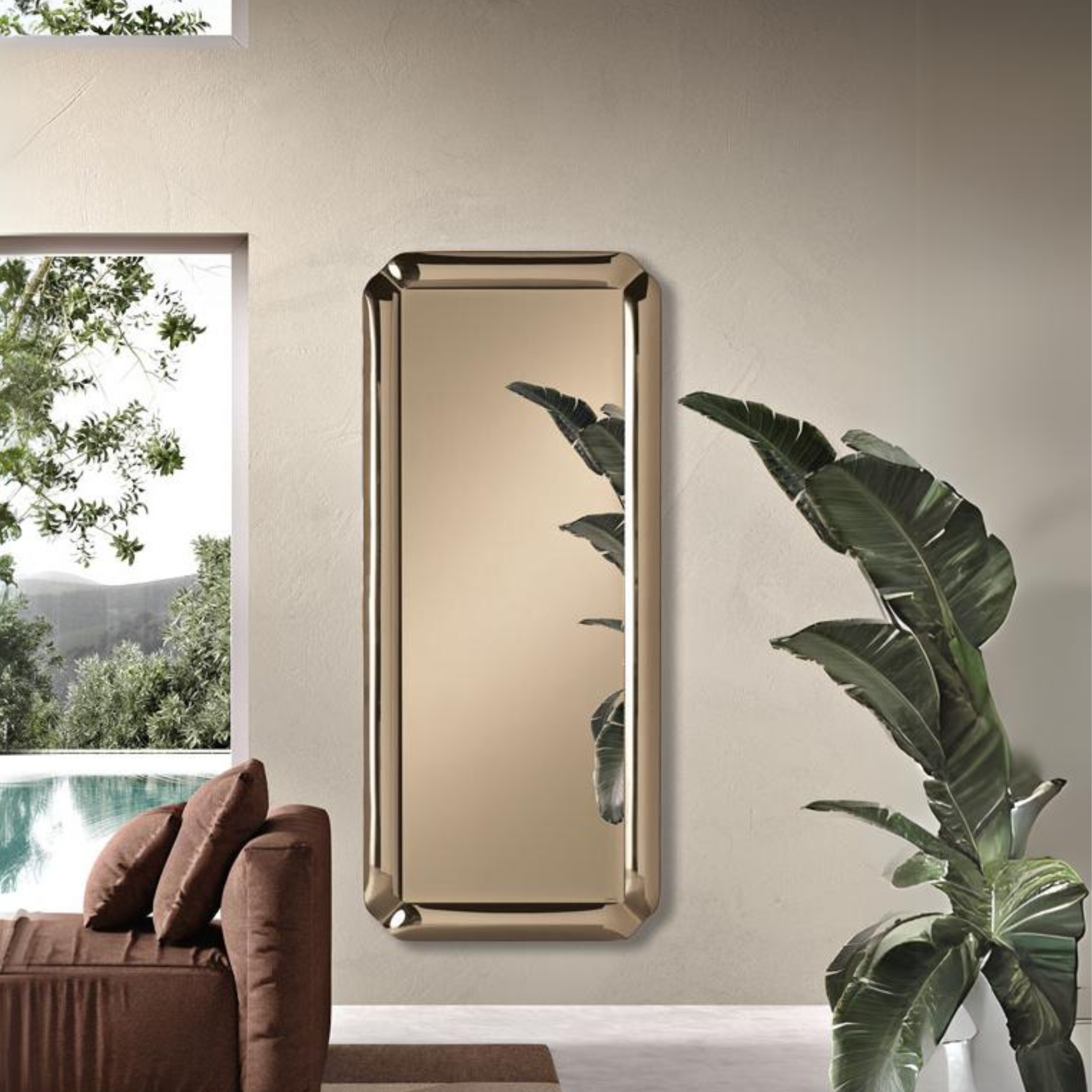 Modern "Odissea" wall mirror with elegant fused glass frame, 70x160 cm.