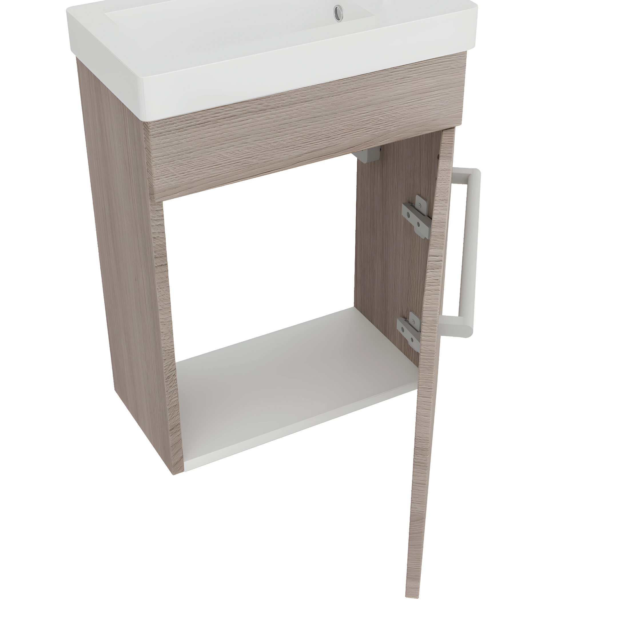 "Kalua" wall-hung bathroom cabinet with integrated ceramic sink and mirror with shelf, 42x23 cm, 105h