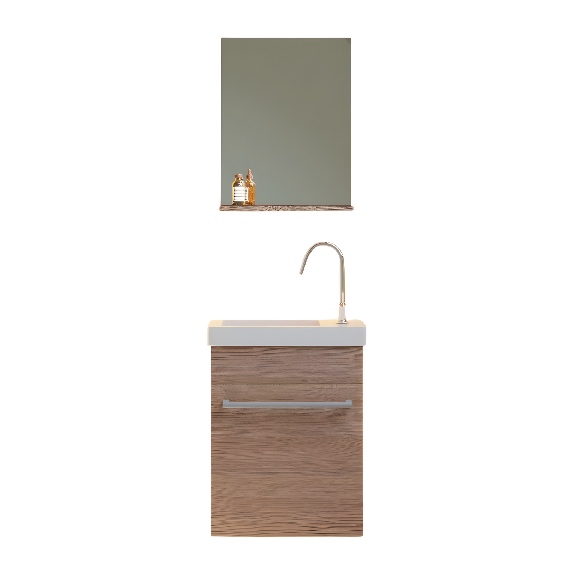"Kalua" wall-hung bathroom cabinet with integrated ceramic sink and mirror with shelf, 42x23 cm, 105h