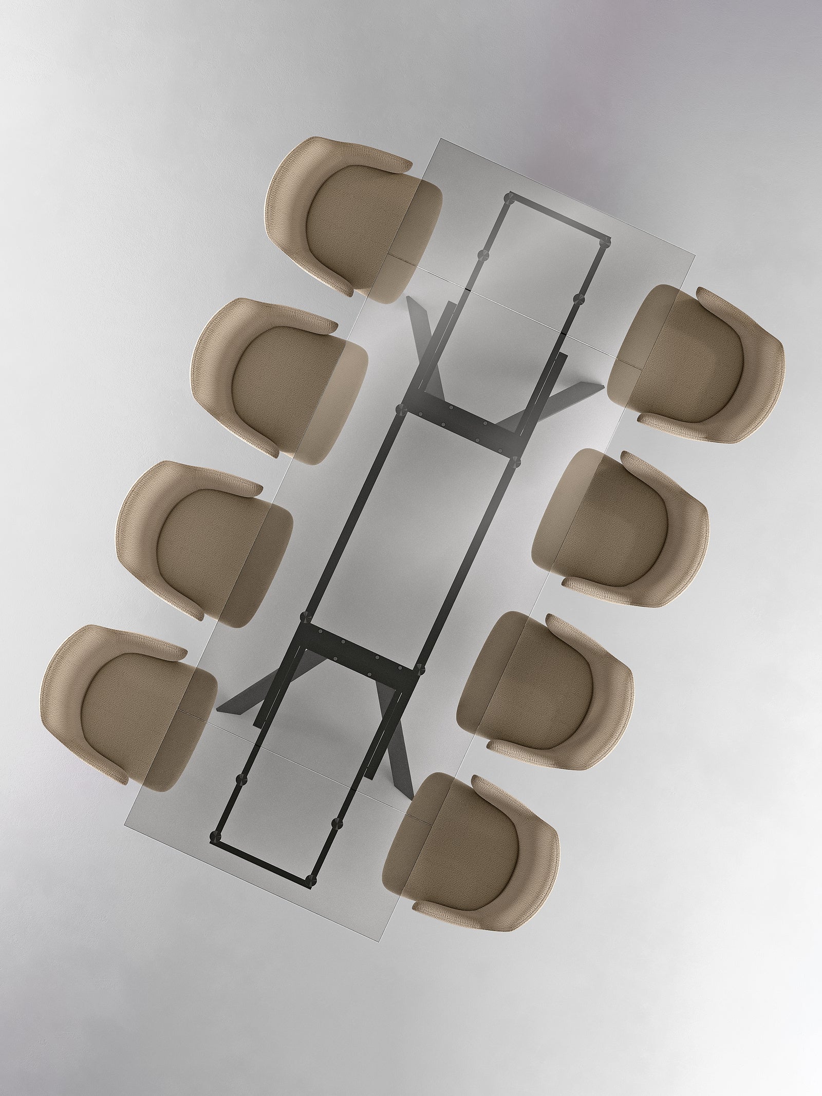 Extendable "Smokey" table with tempered glass top, 160/240x90 cm, h76 cm