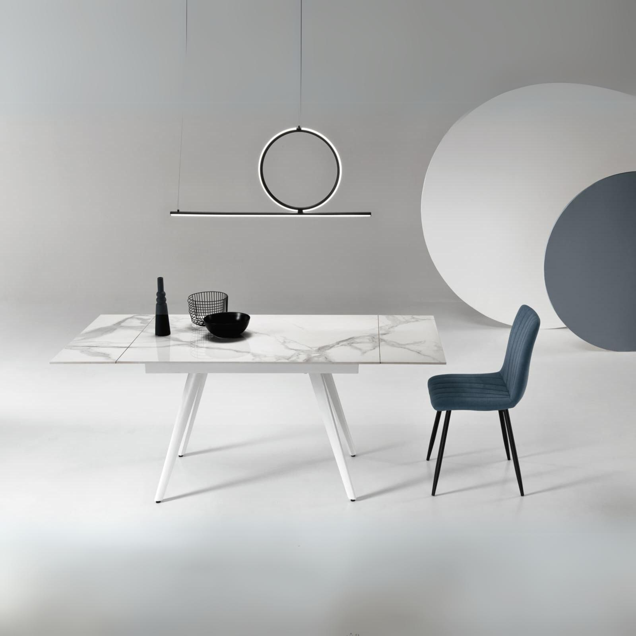 Extendable marble-effect table "Elettra" with two extensions, 120x80 cm, 75 cm high