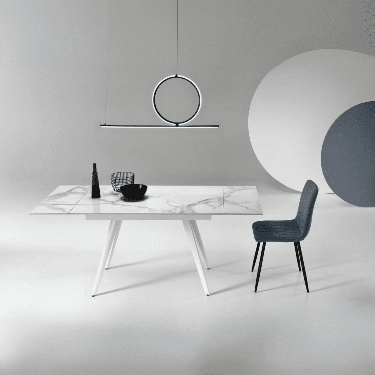 Tavolo allungabile effetto marmo "Elettra" con due allunghe cm 120x80 75h - MondoViro