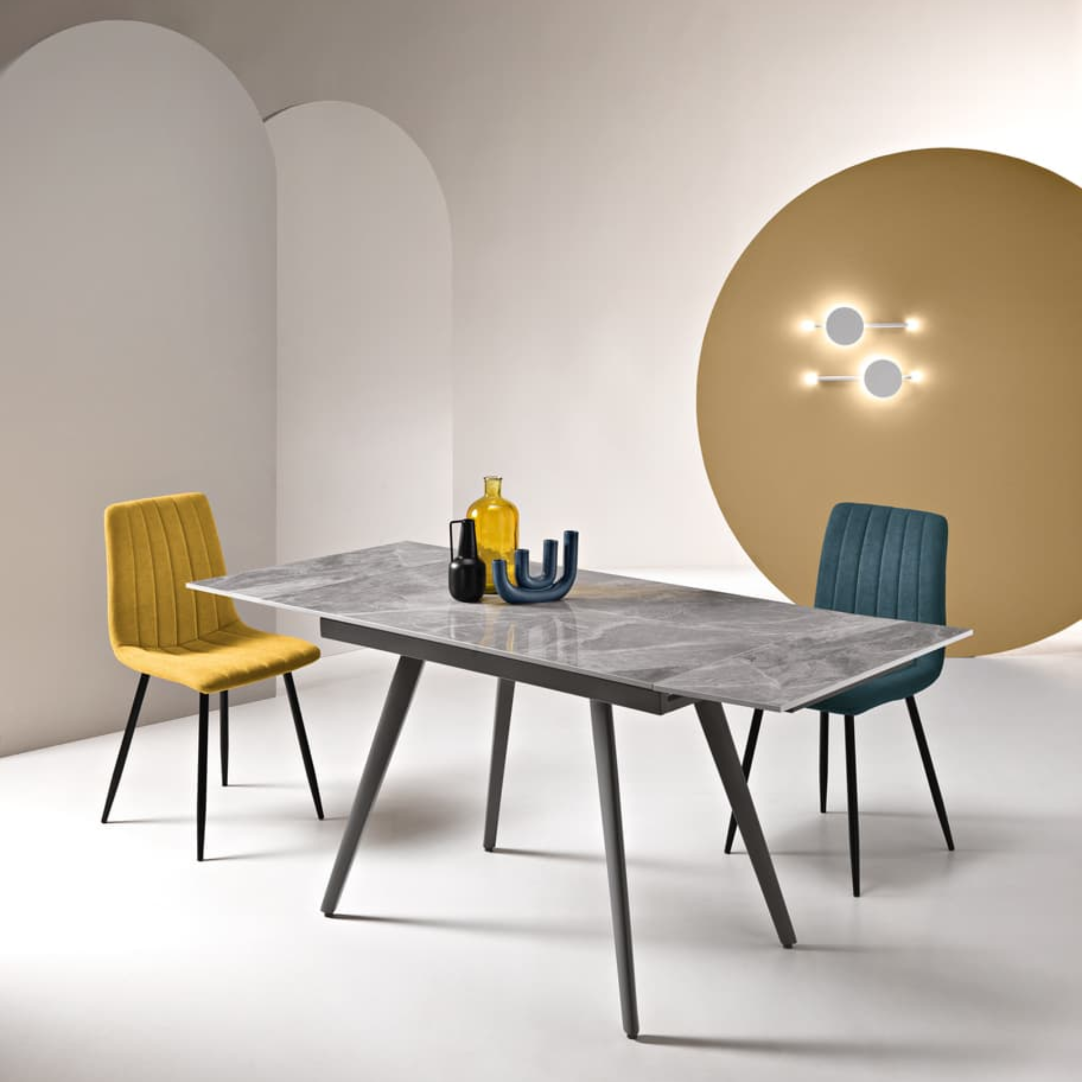 Extendable marble-effect table "Elettra" with two extensions, 120x80 cm, 75 cm high