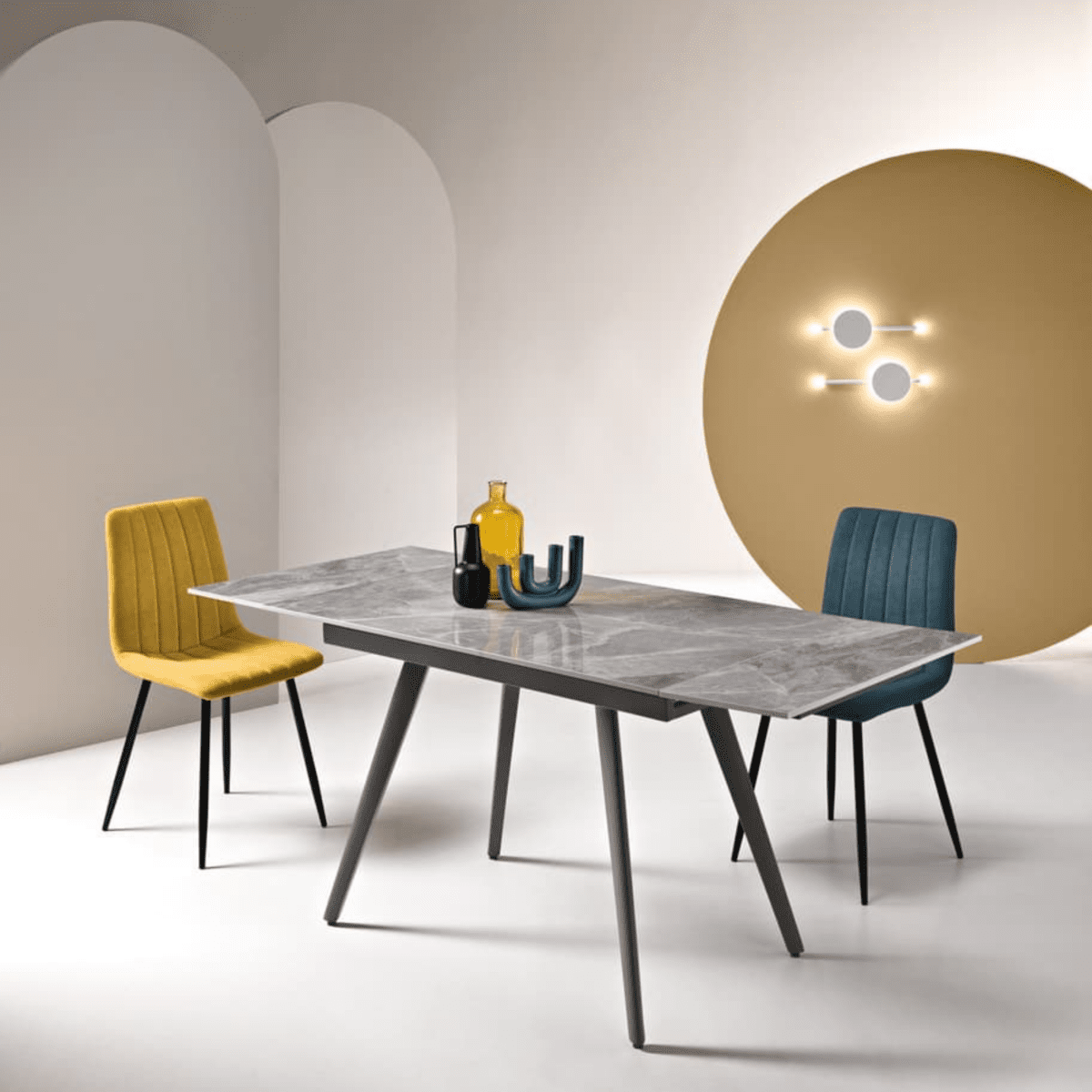 Tavolo allungabile effetto marmo "Elettra" con due allunghe cm 120x80 75h - MondoViro