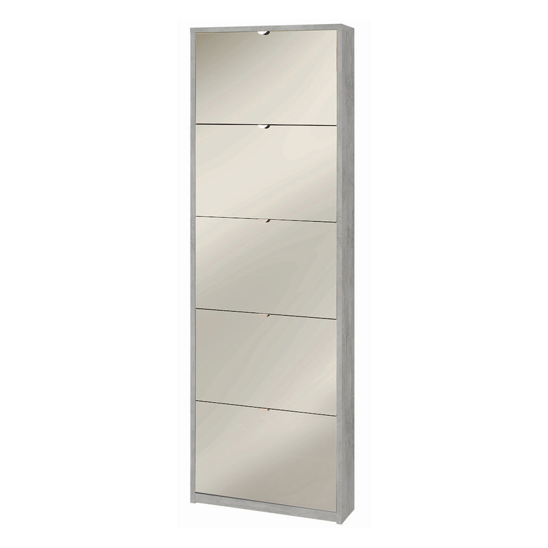 "Melissa" modern mirrored shoe rack with 5 wooden doors, 63x18 cm, 190 cm high.