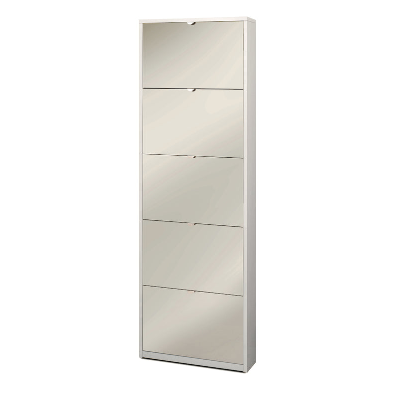 "Melissa" modern mirrored shoe rack with 5 wooden doors, 63x18 cm, 190 cm high.