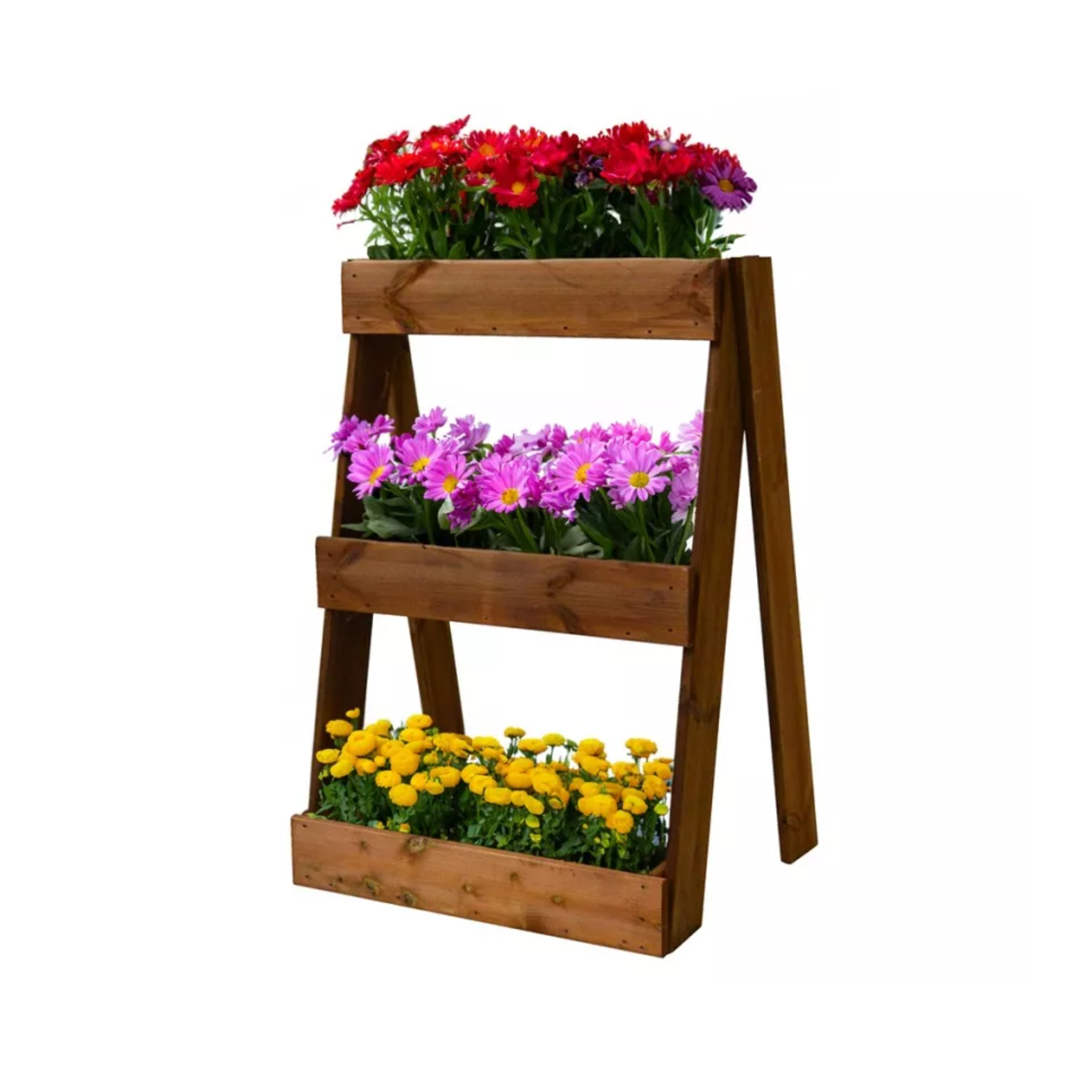 "Prato" sloping pine wood planter for garden or balcony, chestnut color