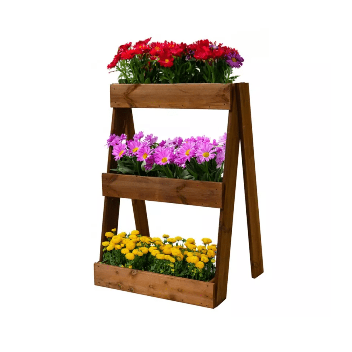 Fioriera "Prato" inclinata a in legno di pino per giardino o balcone color castagno - MondoViro