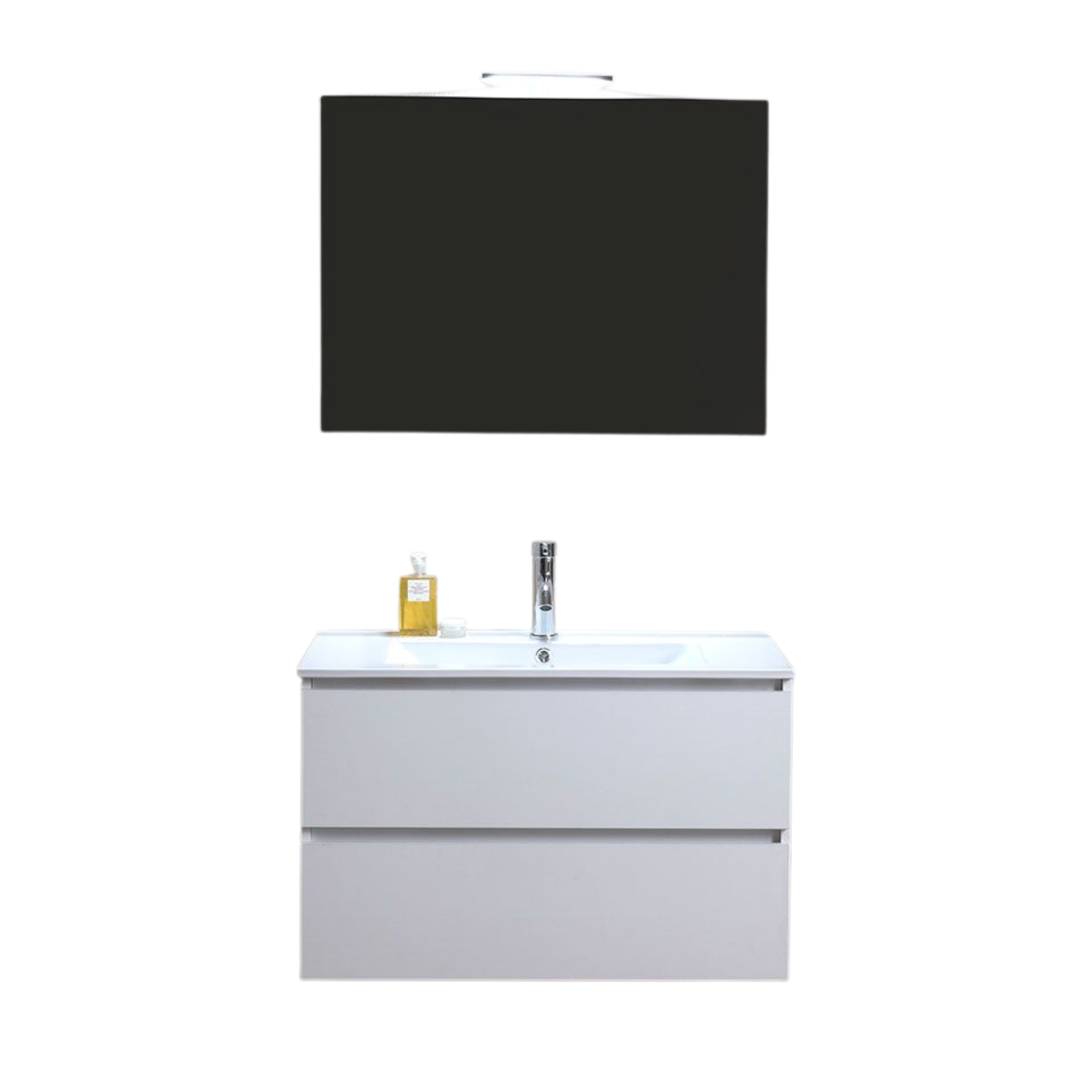 "Belize80" white wall-hung bathroom cabinet with two drawers and a ceramic sink