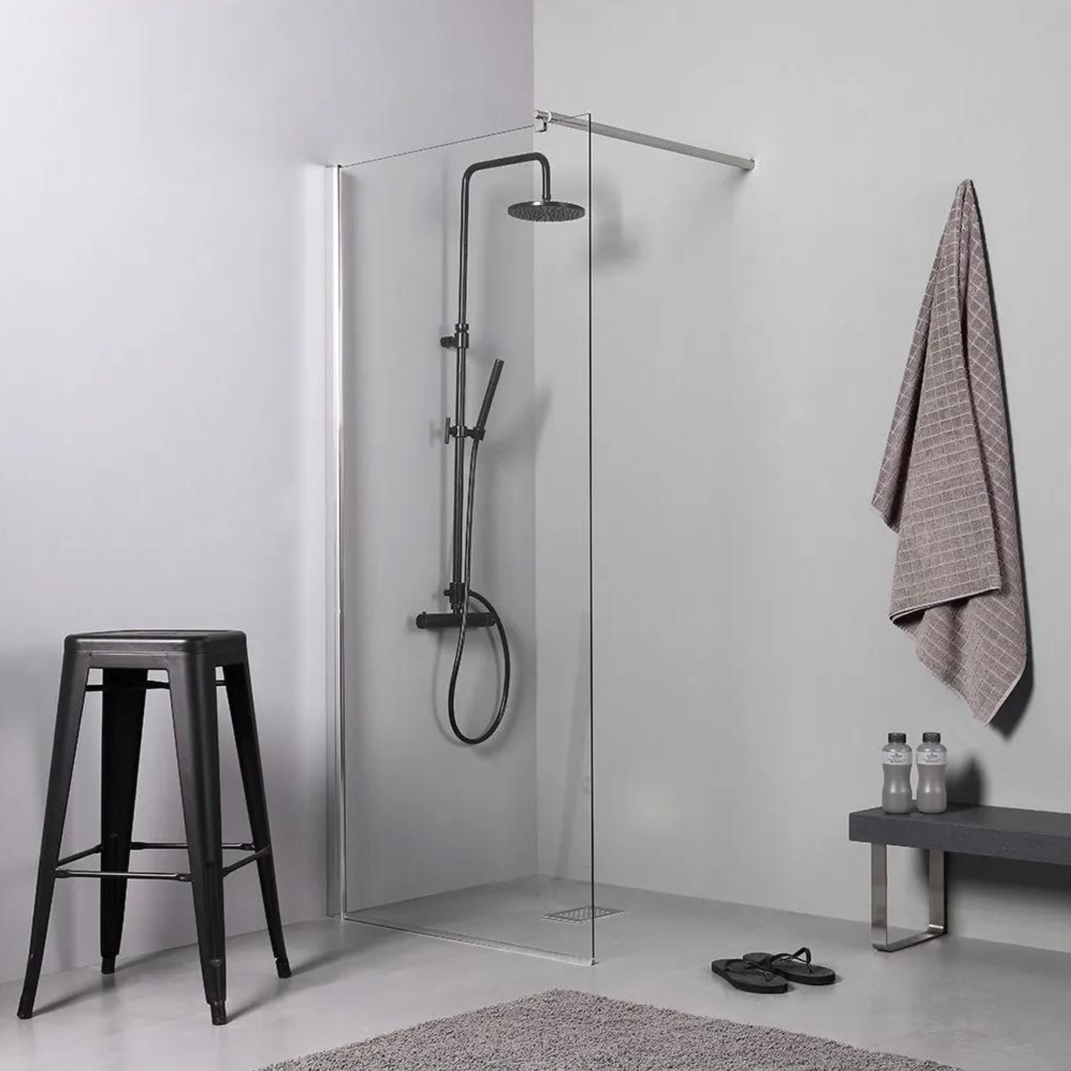 Fixed walk-in shower enclosure, modern bathroom enclosure in tempered glass, 190 cm high