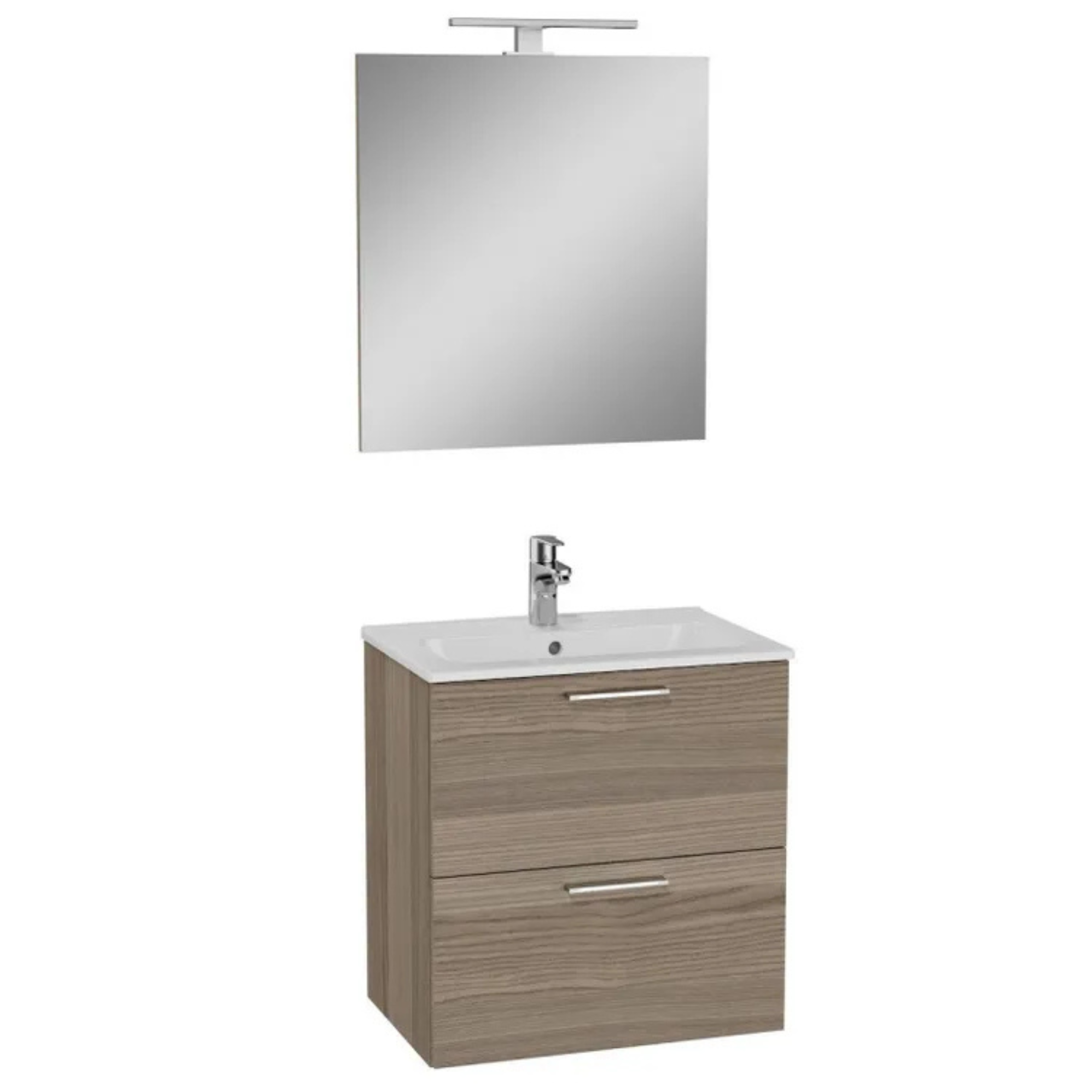 "Vitrax" wall-hung wooden bathroom cabinet with 2 drawers, sink, mirror and lamp