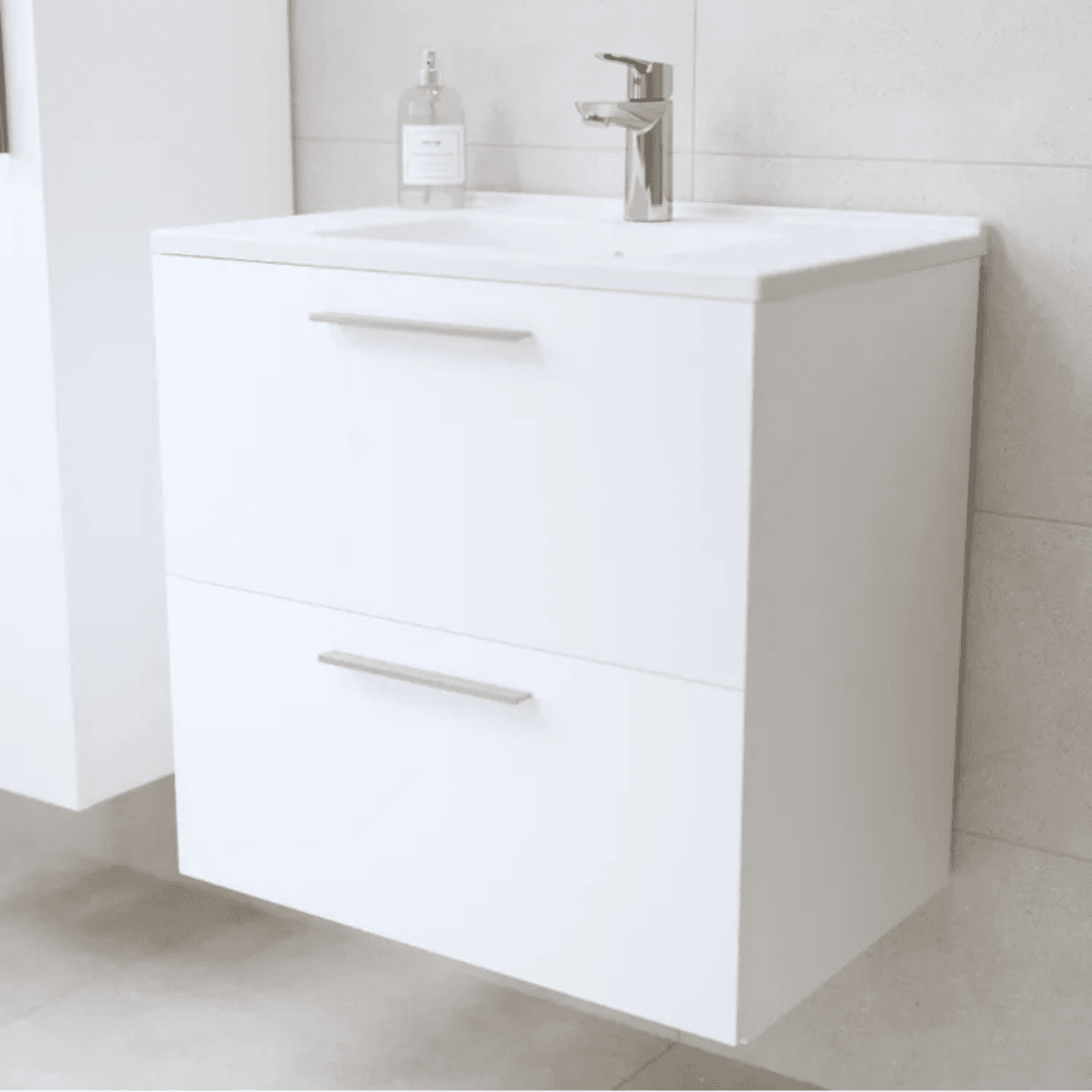 Mobile da bagno sospeso "Vitrax" in legno con 2 cassetti lavabo specchio e lampada - MondoViro