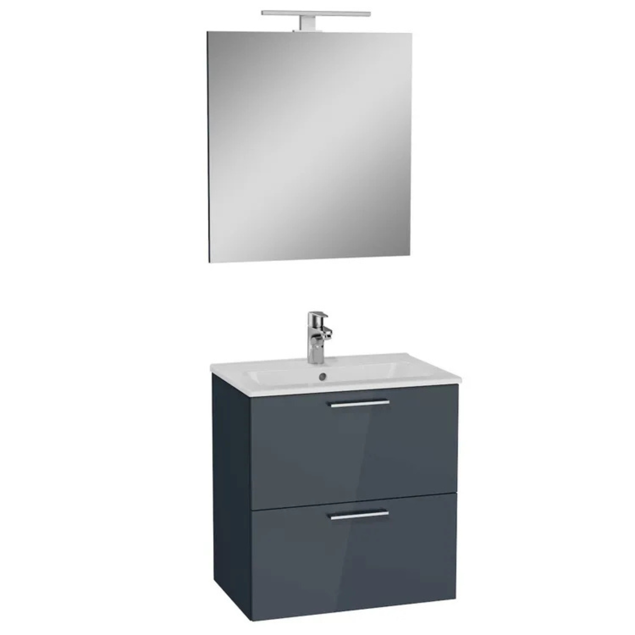 "Vitrax" wall-hung wooden bathroom cabinet with 2 drawers, sink, mirror and lamp
