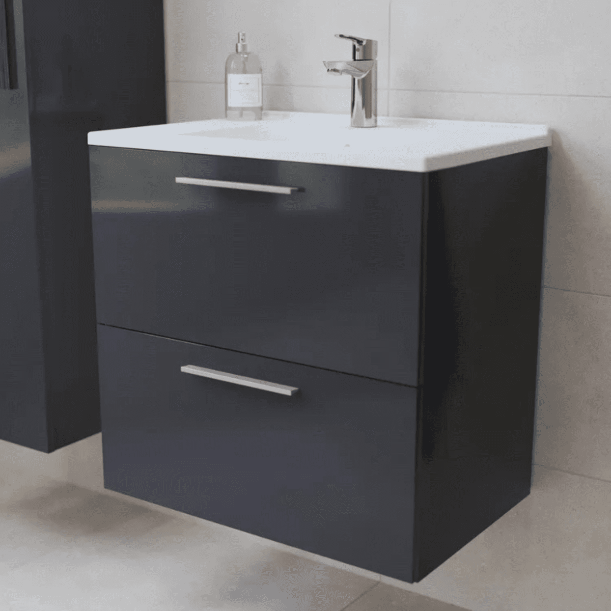 Mobile da bagno sospeso "Vitrax" in legno con 2 cassetti lavabo specchio e lampada - MondoViro