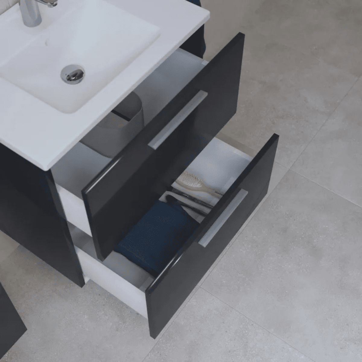 Mobile da bagno sospeso "Vitrax" in legno con 2 cassetti lavabo specchio e lampada - MondoViro