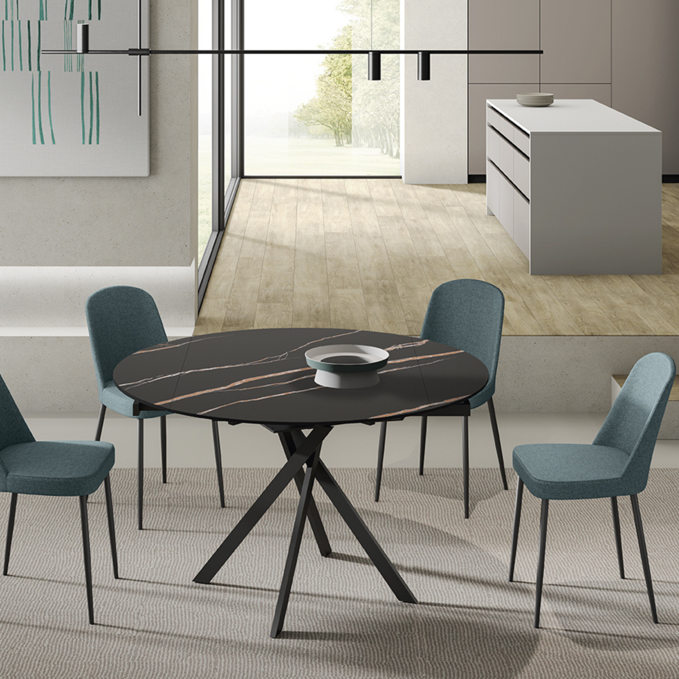 Tavolo allungabile "Start" piano in ceramica e truutura in metallo cm 80/120x120 76h