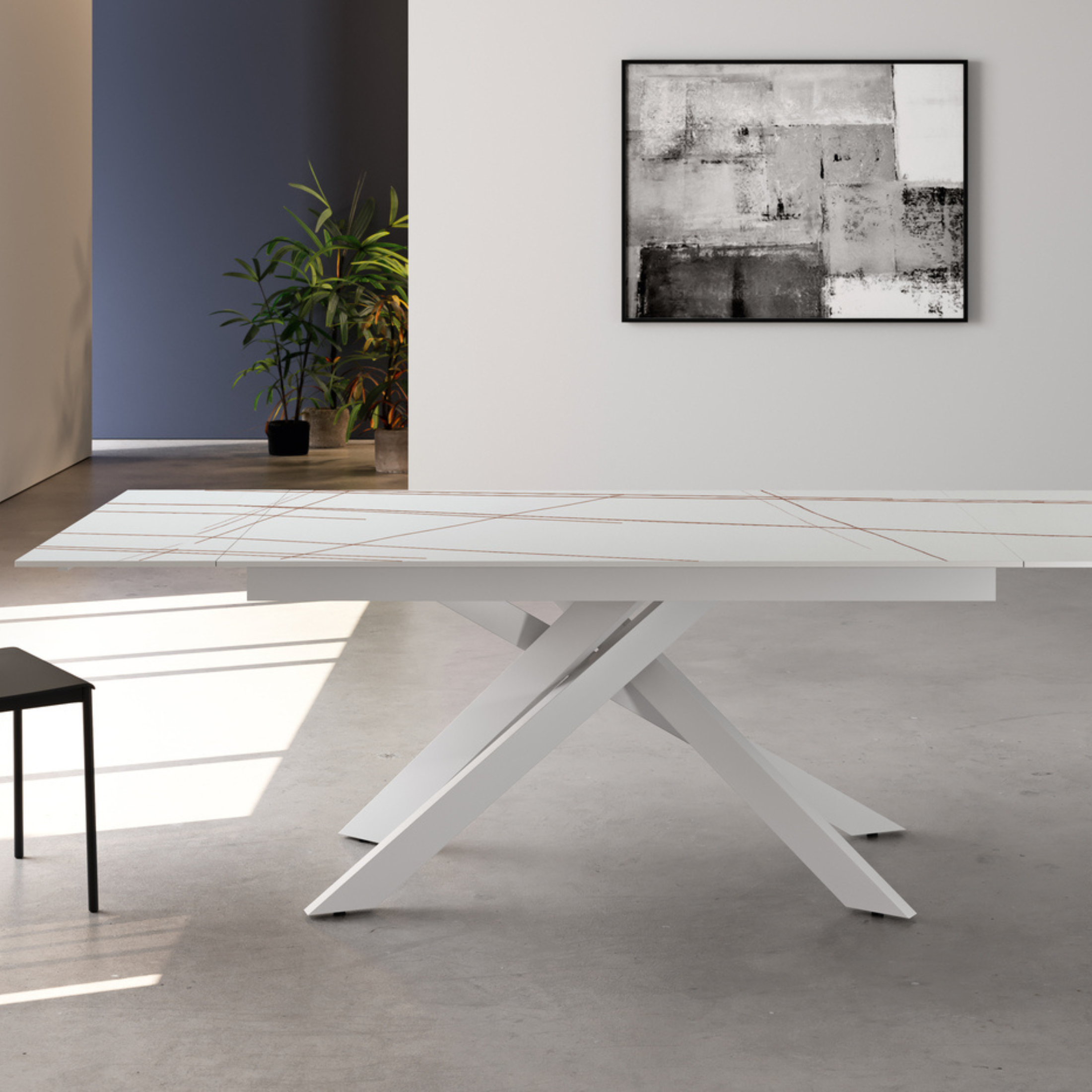 Extendable table with marble-effect ceramic top "Xavier" cm 140/200x80 76h