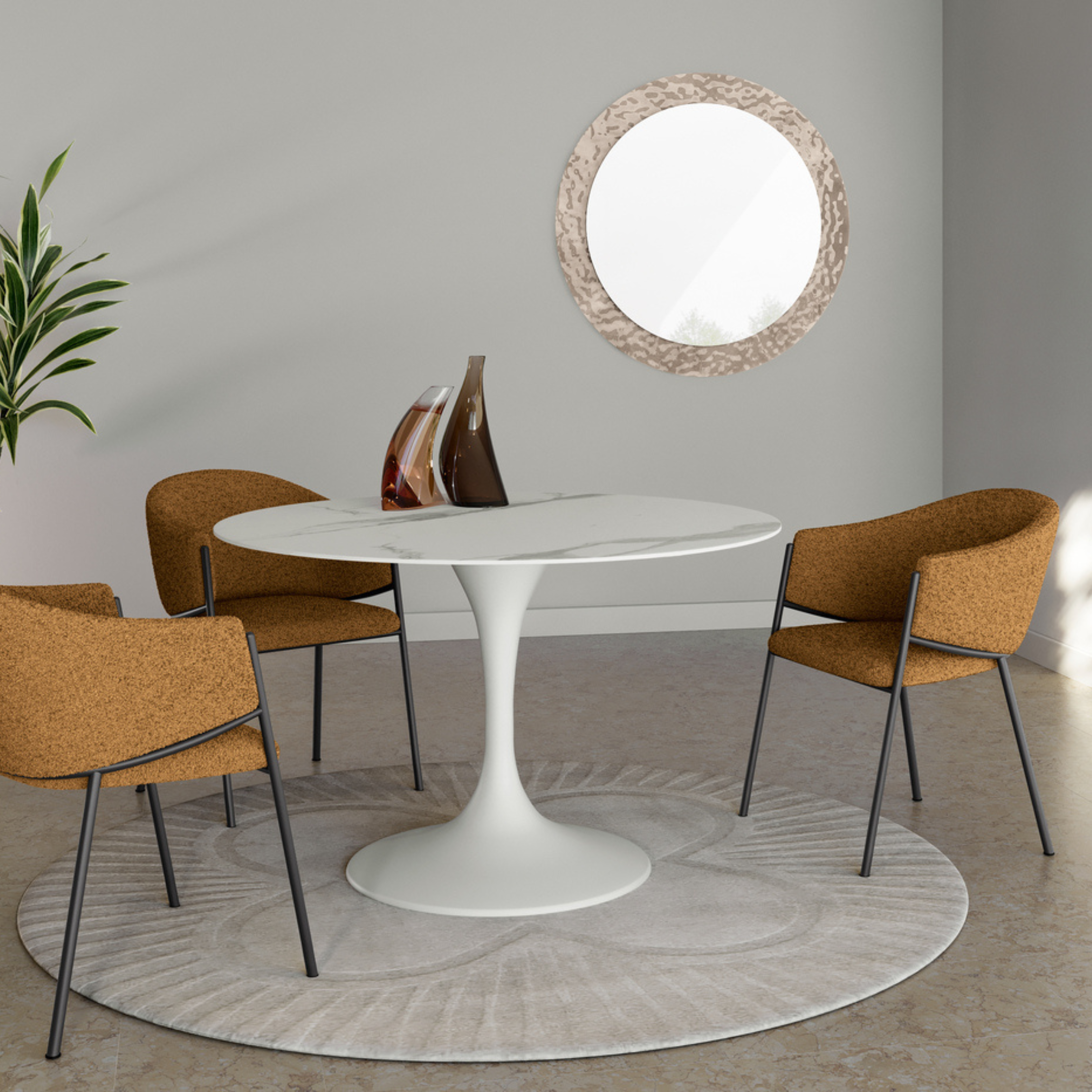 Tavolo rotondo fisso "Plus" in ceramica opaco con struttura in metallo