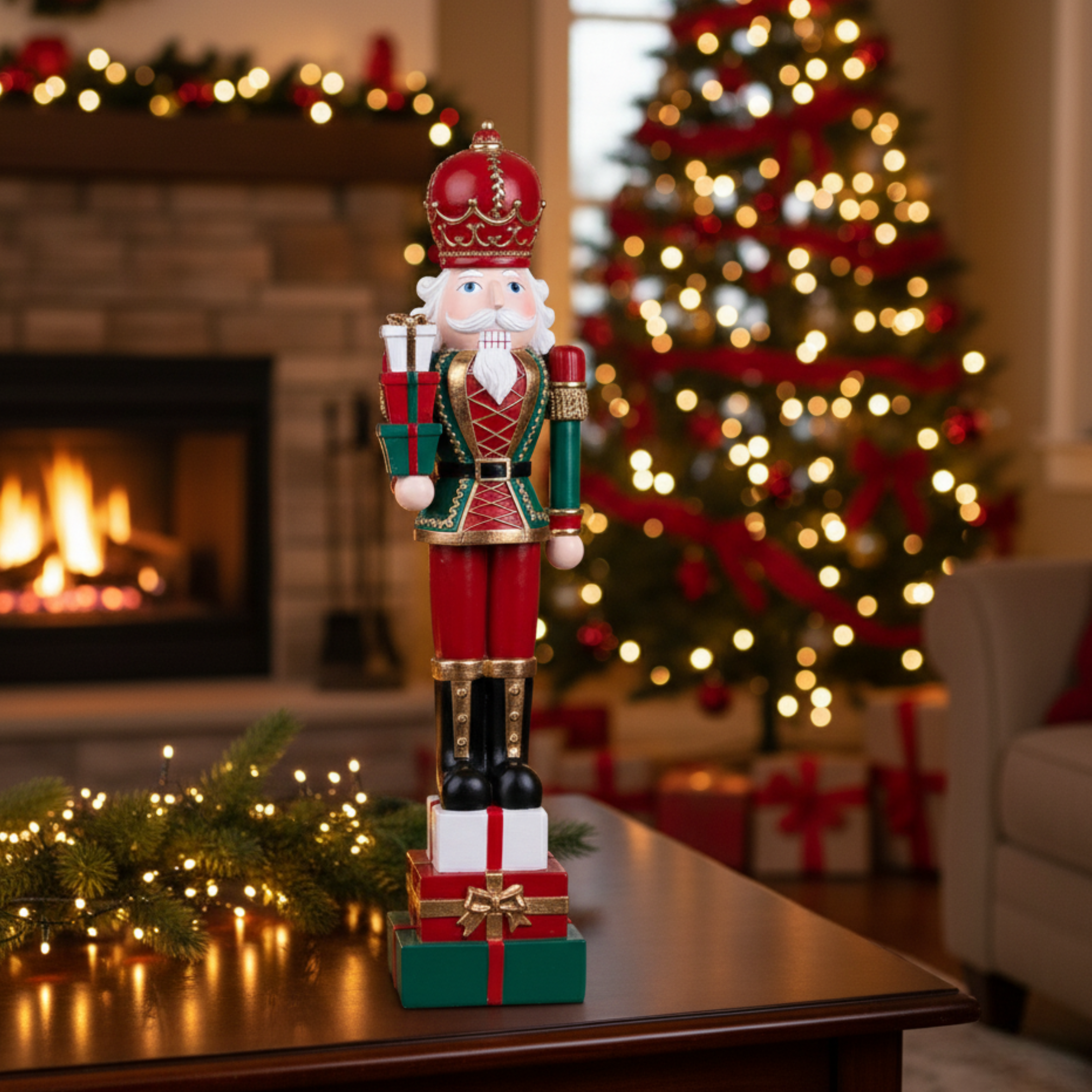 Nutcracker with gift boxes in resin, classic and elegant Christmas decoration 51 cm high