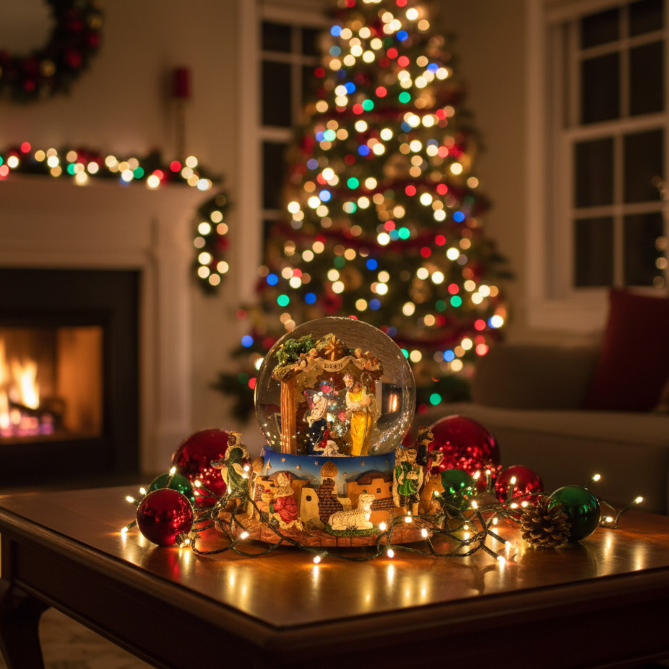 Nativity scene music box for Christmas decorations, 12 x 16.5 cm